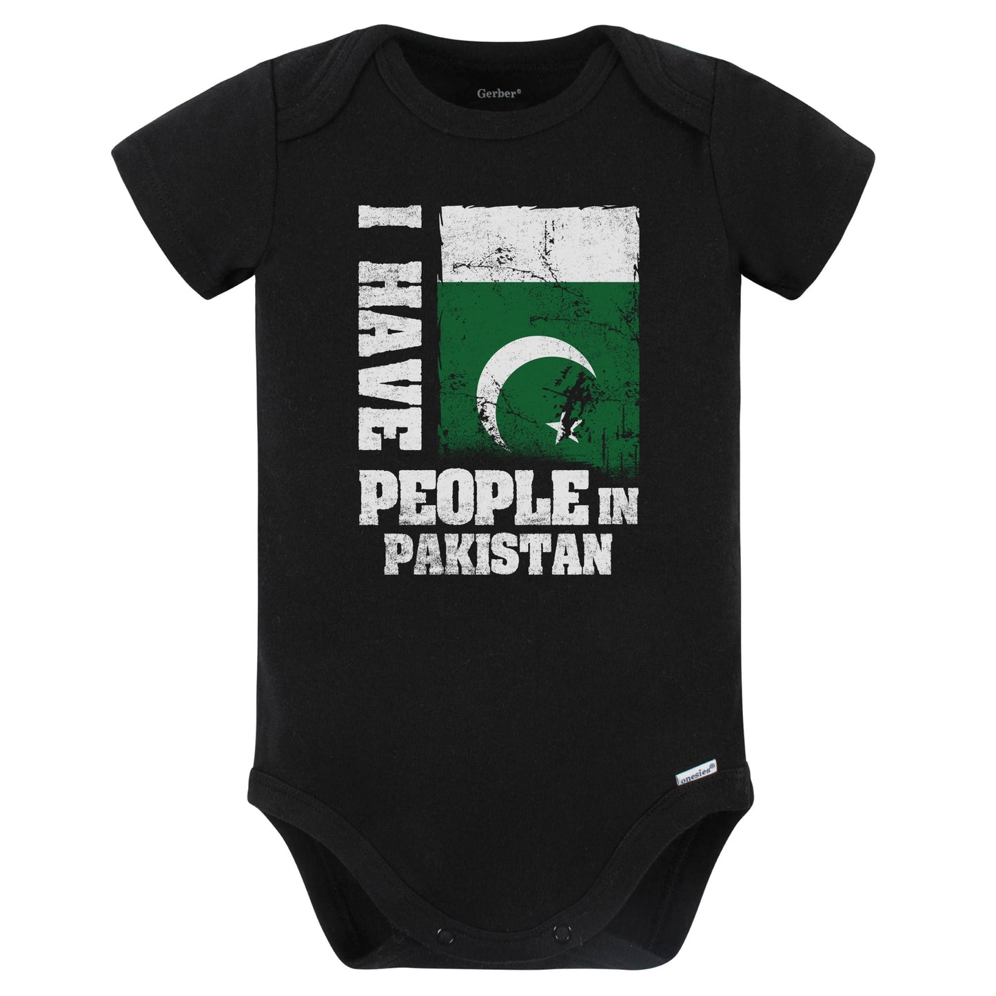 I Have People In Pakistan Pakistani Flag Baby Bodysuit (Black)