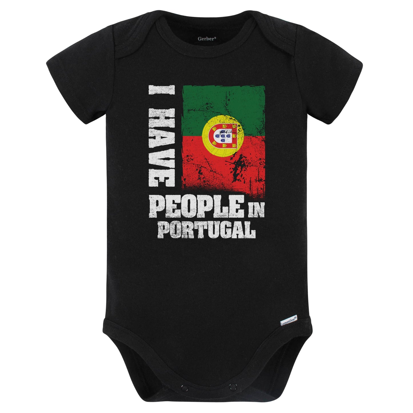 I Have People In Portugal Portuguese Flag Baby Bodysuit (Black)