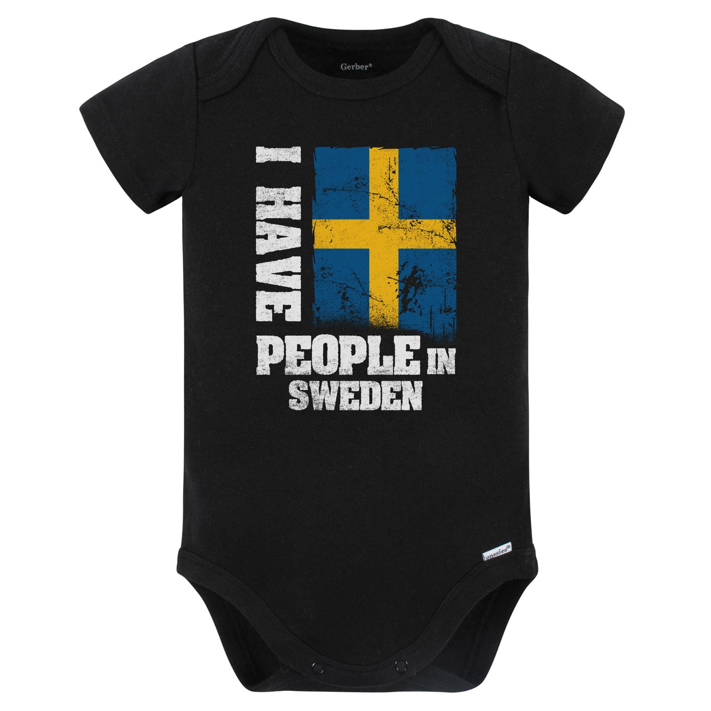 I Have People In Sweden Swedish Flag Baby Bodysuit (Black)