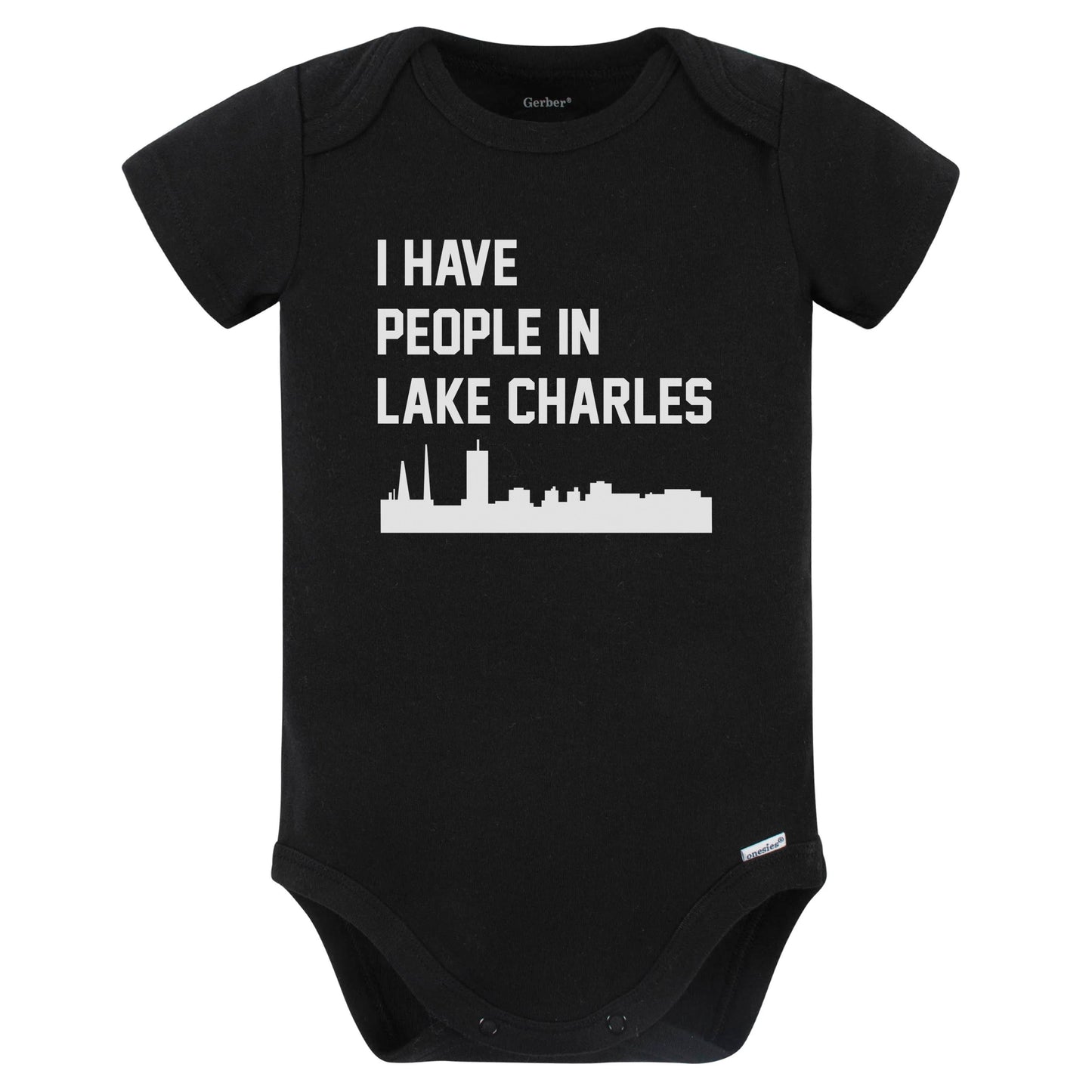 I Have People In Lake Charles Louisiana Skyline Baby Bodysuit (Black)