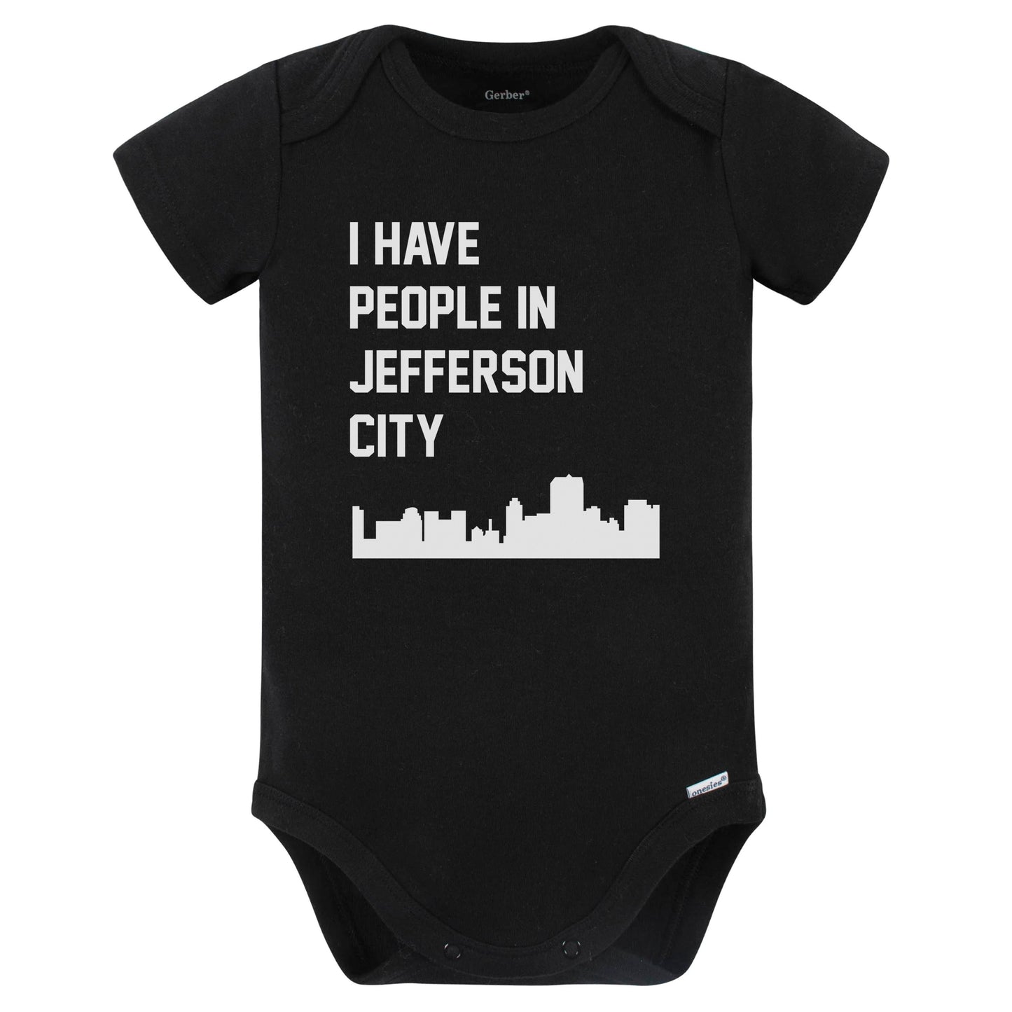 I Have People In Jefferson City Missouri Skyline Baby Bodysuit (Black)