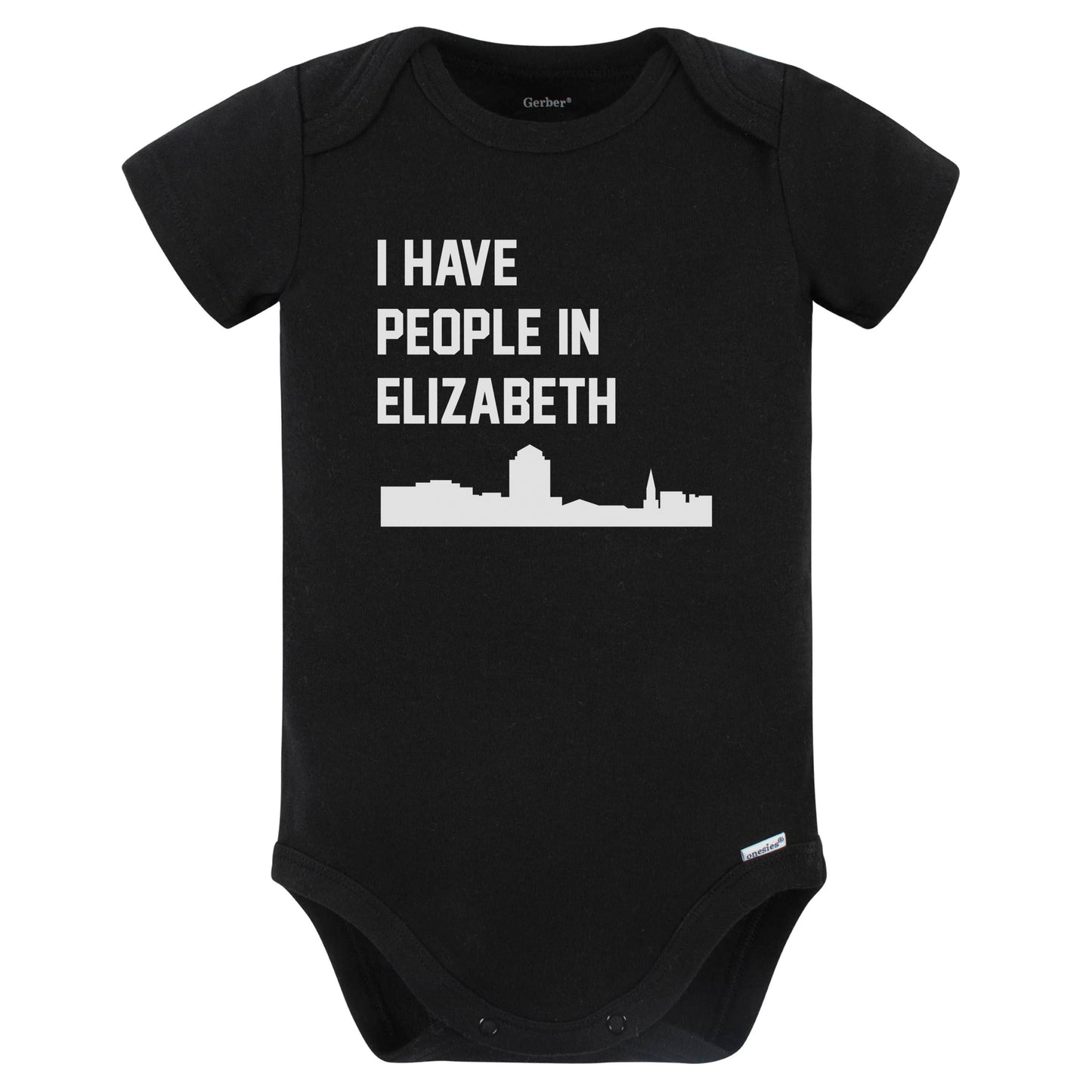 I Have People In Elizabeth New Jersey Skyline Baby Bodysuit (Black)