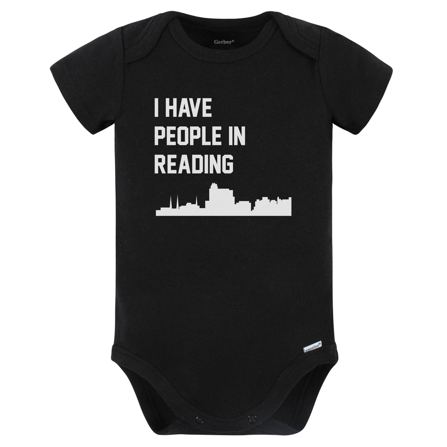 I Have People In Reading Pennsylvania Skyline Baby Bodysuit (Black)