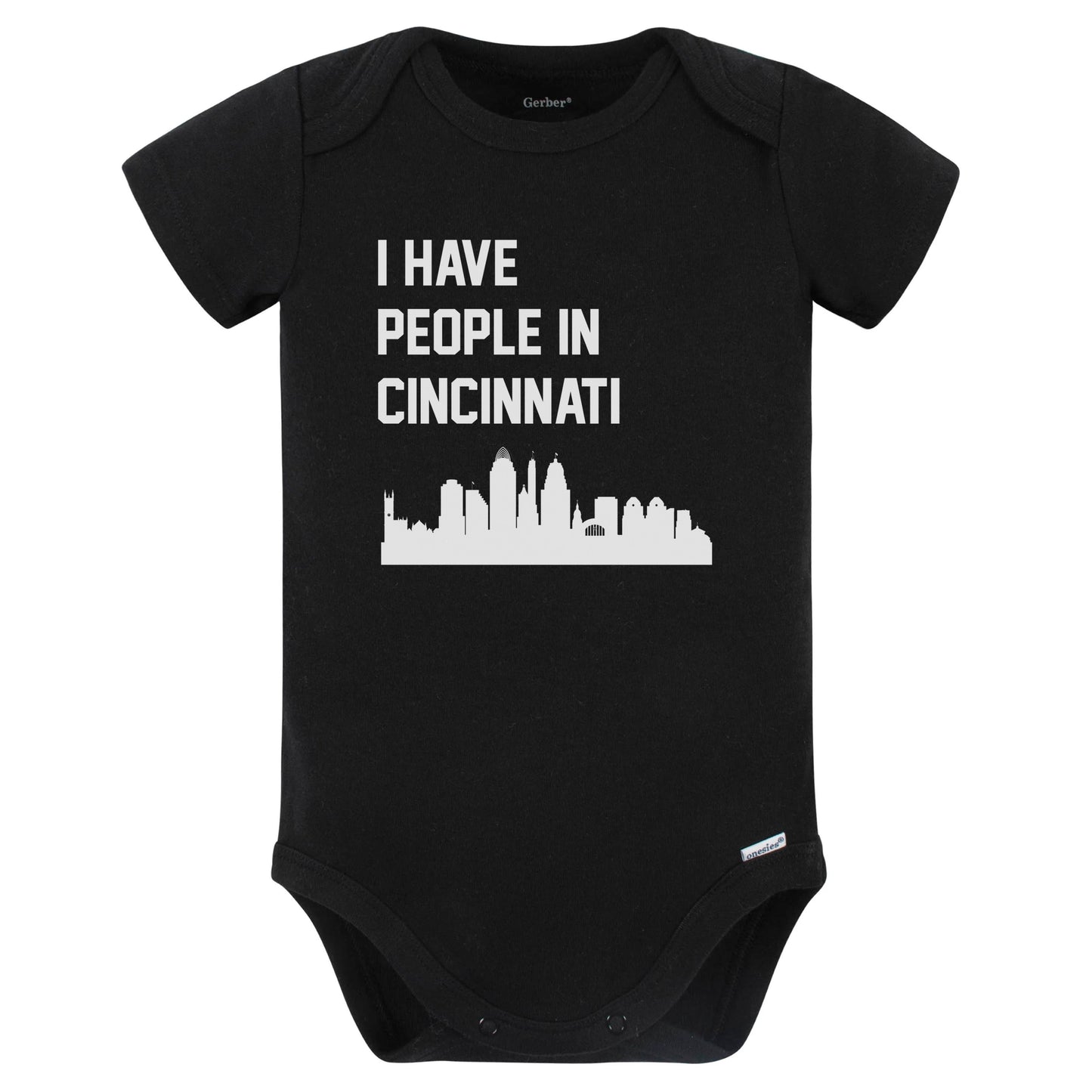 I Have People In Cincinnati Ohio Skyline Baby Bodysuit (Black)