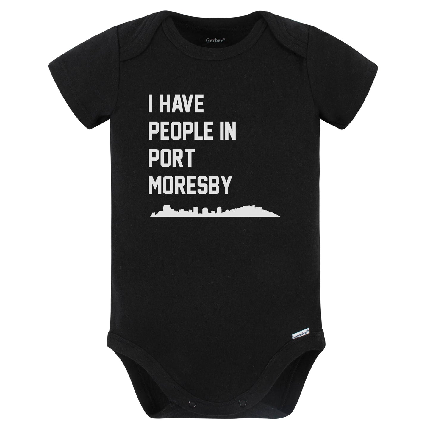 I Have People In Port Moresby Papua New Guinea Skyline Baby Bodysuit (Black)