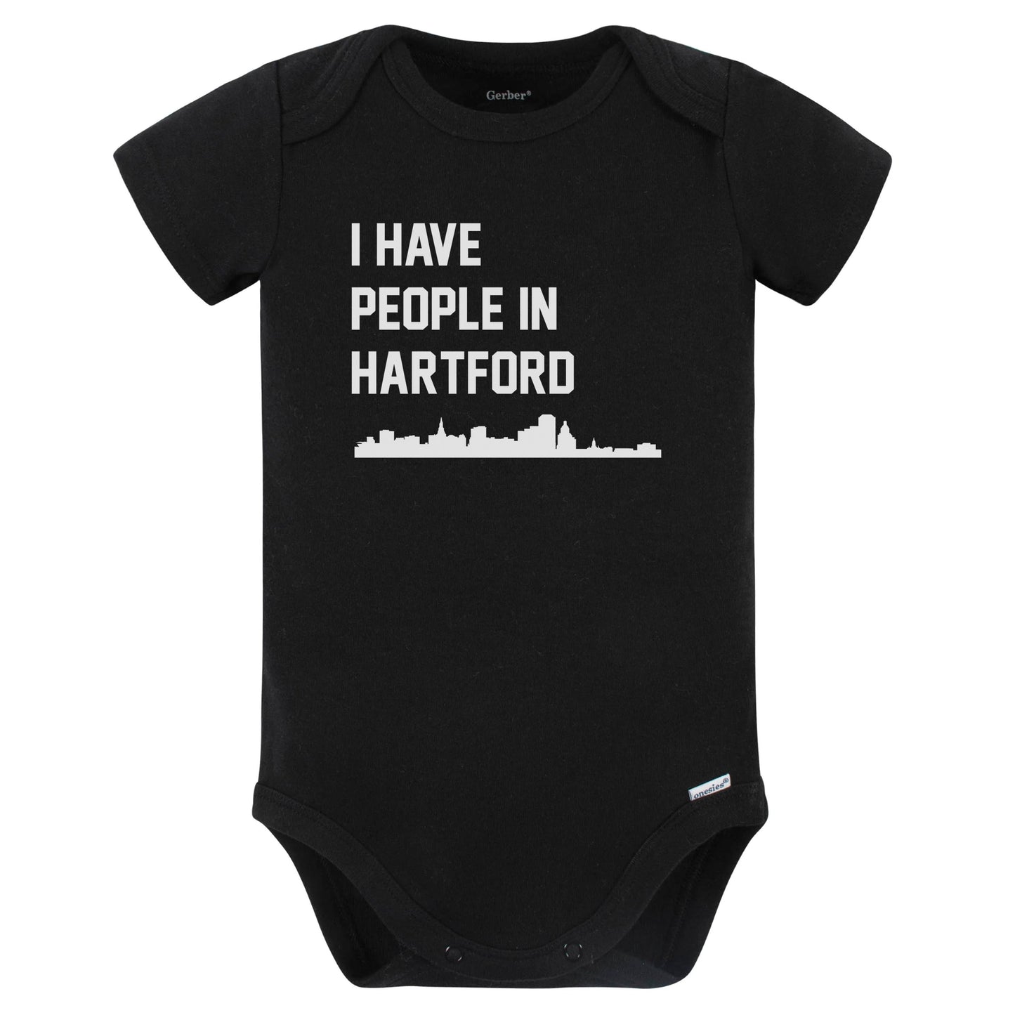I Have People In Hartford Connecticut Skyline Baby Bodysuit (Black)
