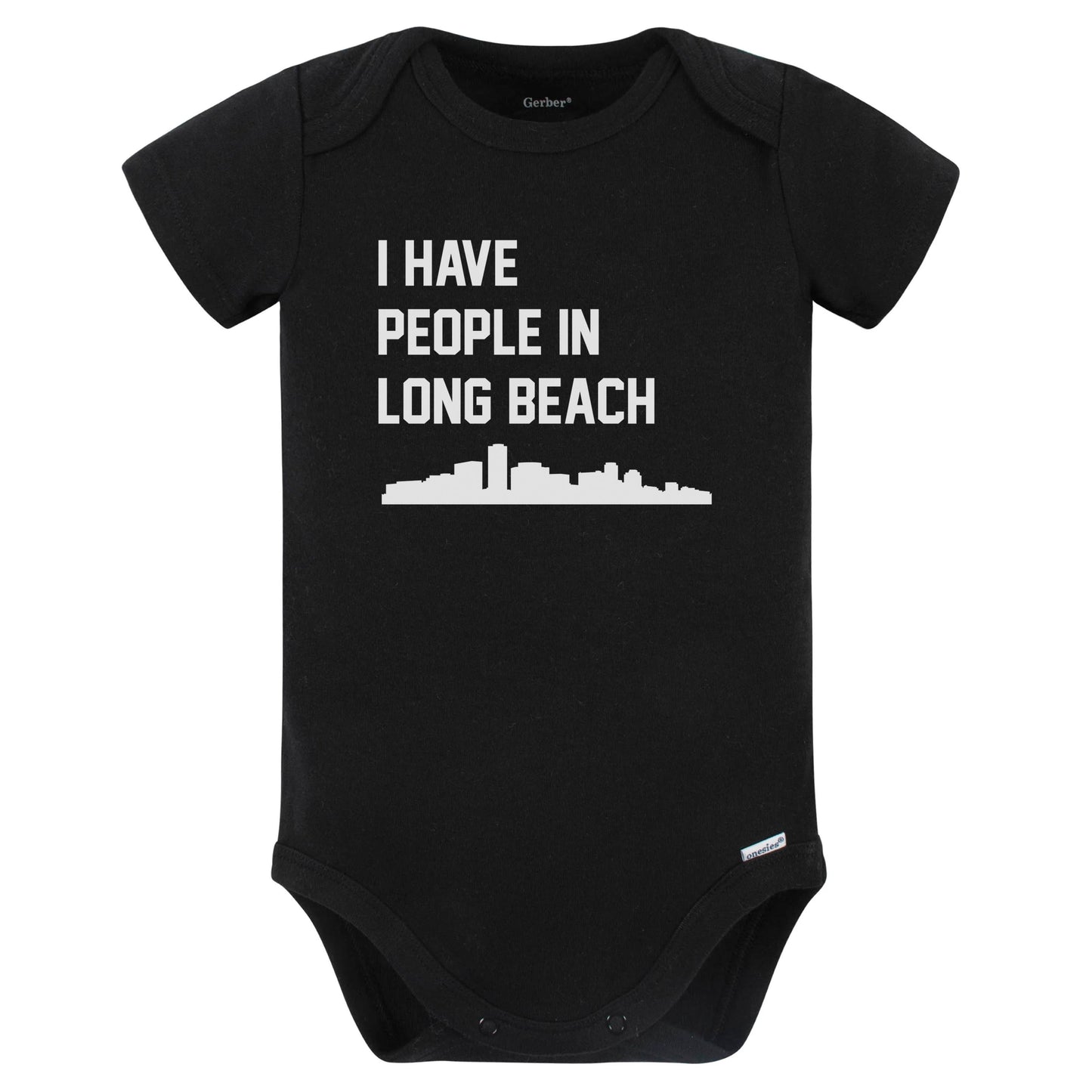 I Have People In Long Beach California Skyline Baby Bodysuit (Black)