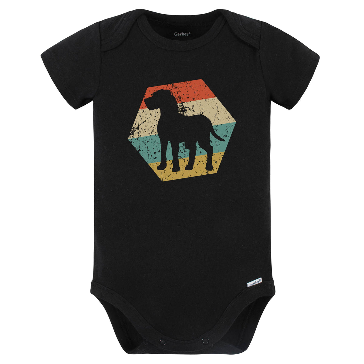 Great Dane Dog Breed Retro Distressed Hexagon Baby Bodysuit (Black)