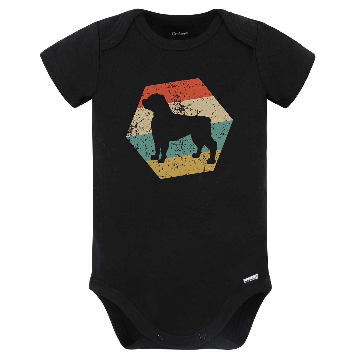 Rottweiler Dog Breed Retro Distressed Hexagon Baby Bodysuit (Black)