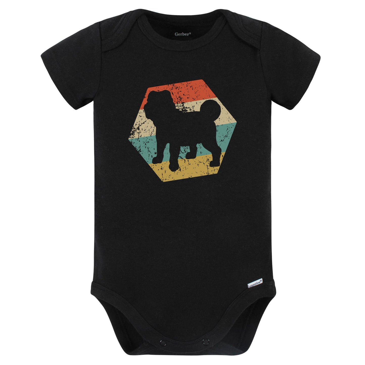 Shar Pei Dog Breed Retro Distressed Hexagon Baby Bodysuit (Black)