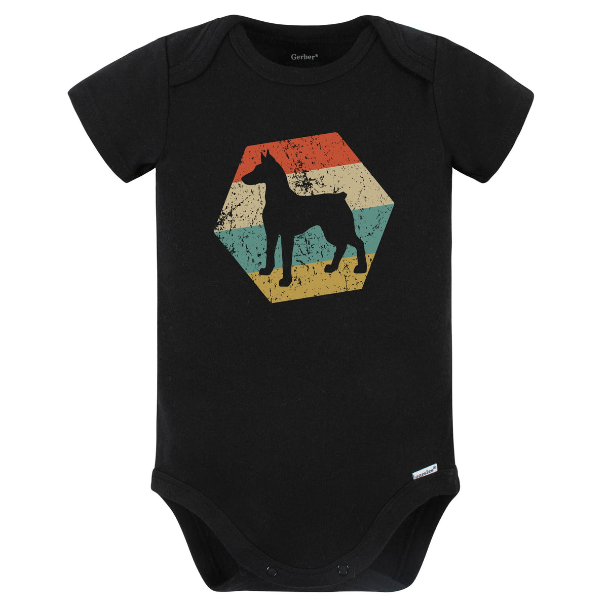 Doberman Dog Breed Retro Distressed Hexagon Baby Bodysuit (Black)