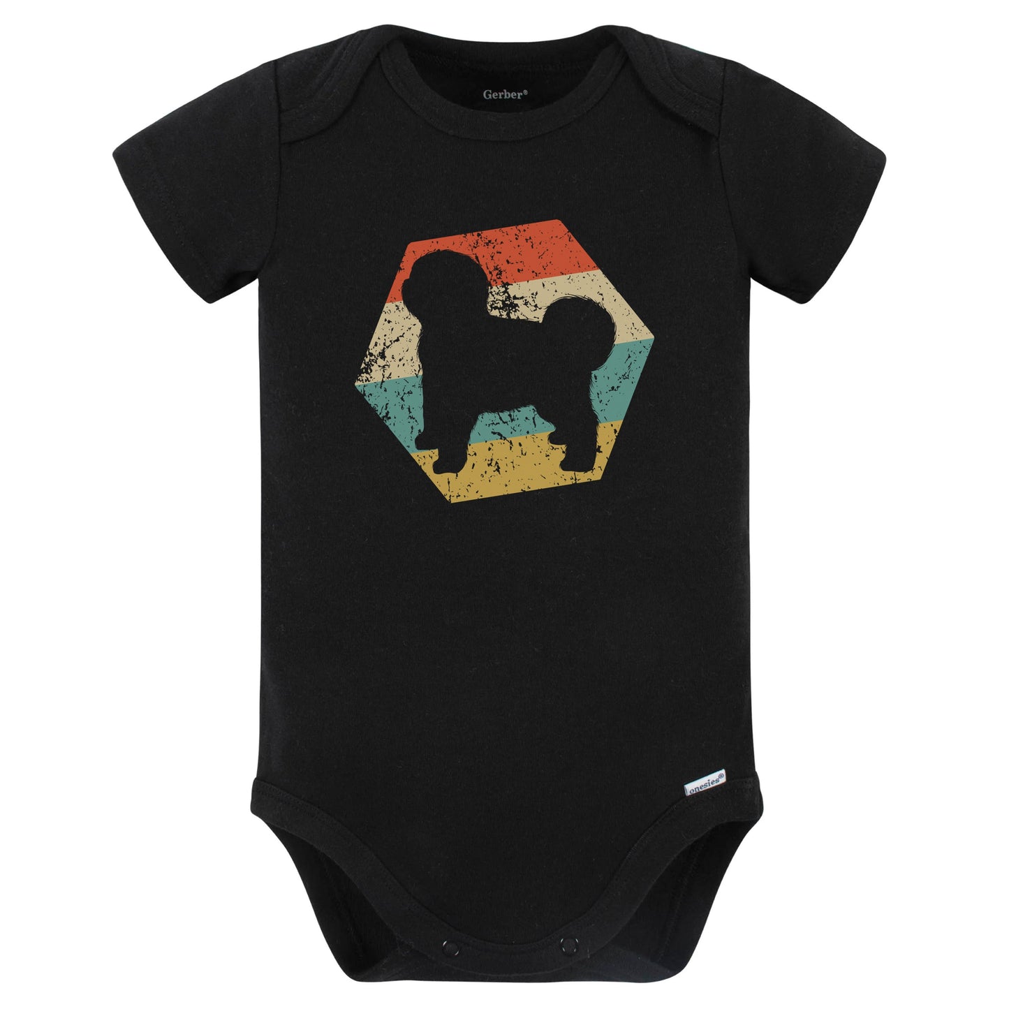 Old English Sheepdog Dog Breed Retro Distressed Hexagon Baby Bodysuit (Black)