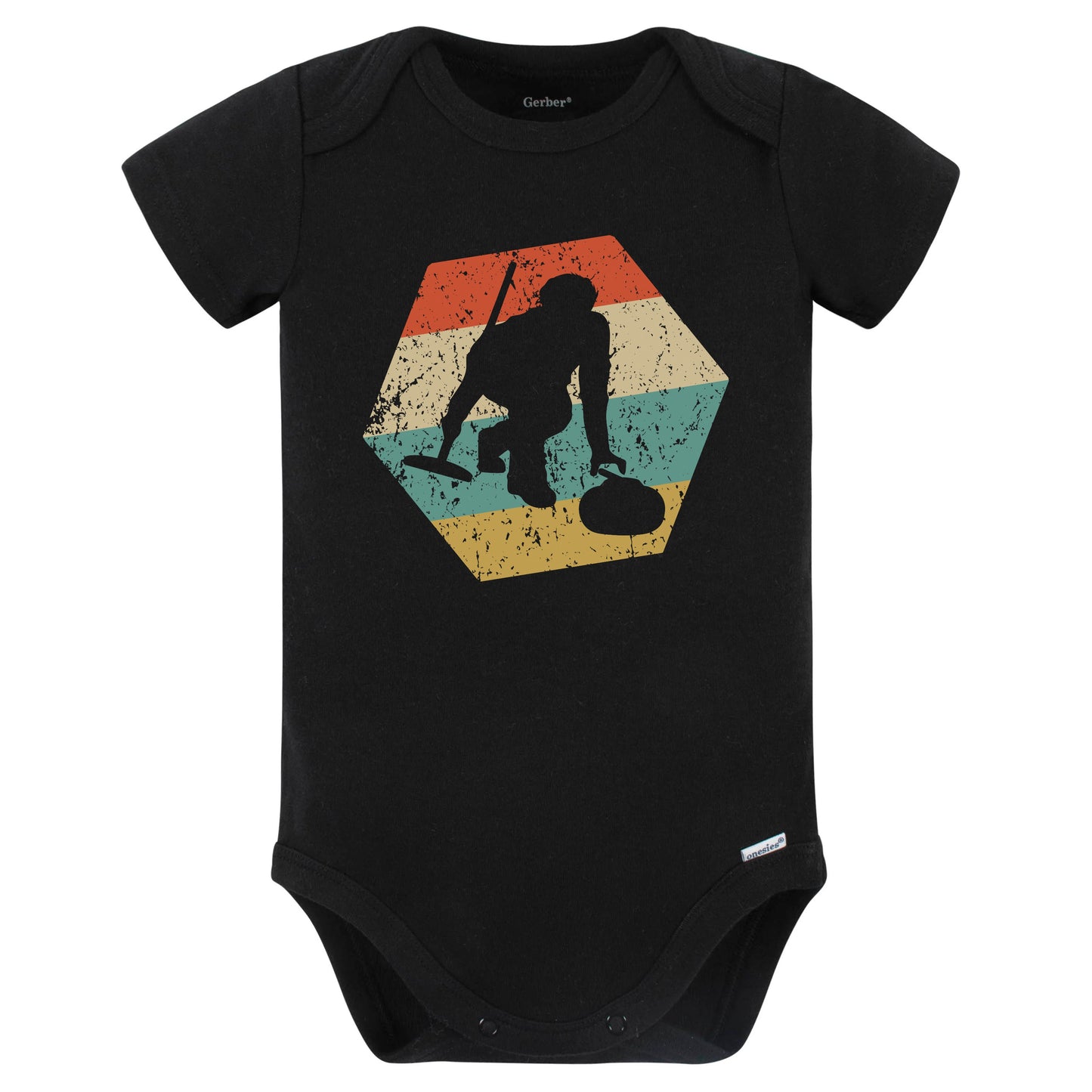 Curler Retro Distressed Hexagon Curling Baby Bodysuit (Black)