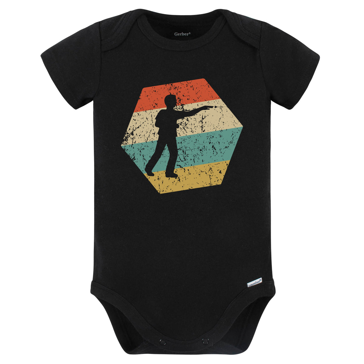Darts Player Retro Distressed Hexagon Darts Baby Bodysuit (Black)
