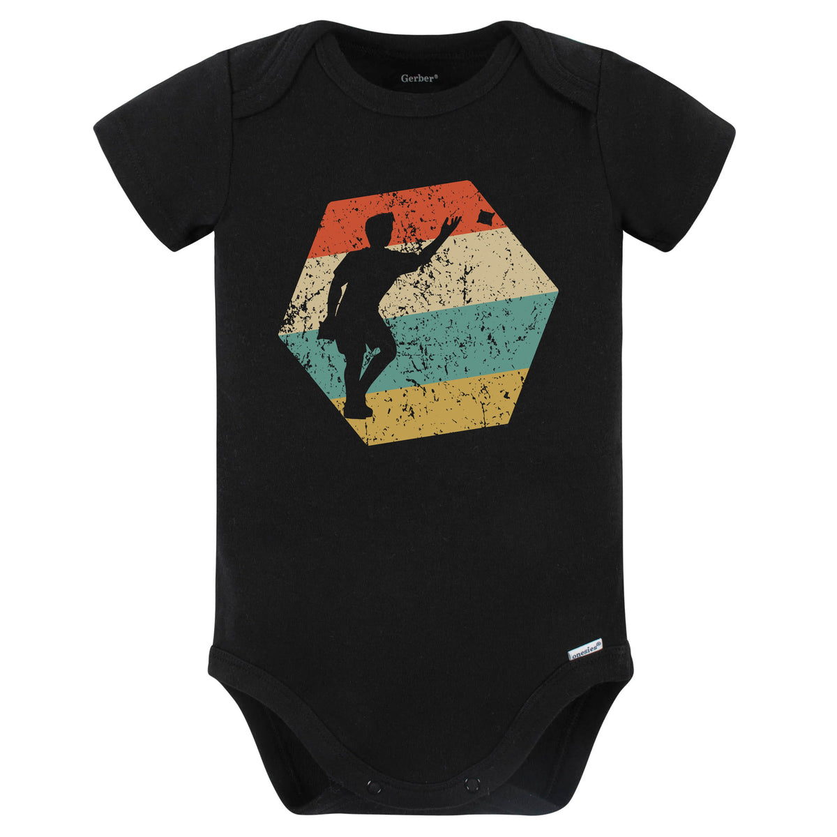 Cornhole Retro Distressed Hexagon Cornhole Player Baby Bodysuit (Black)