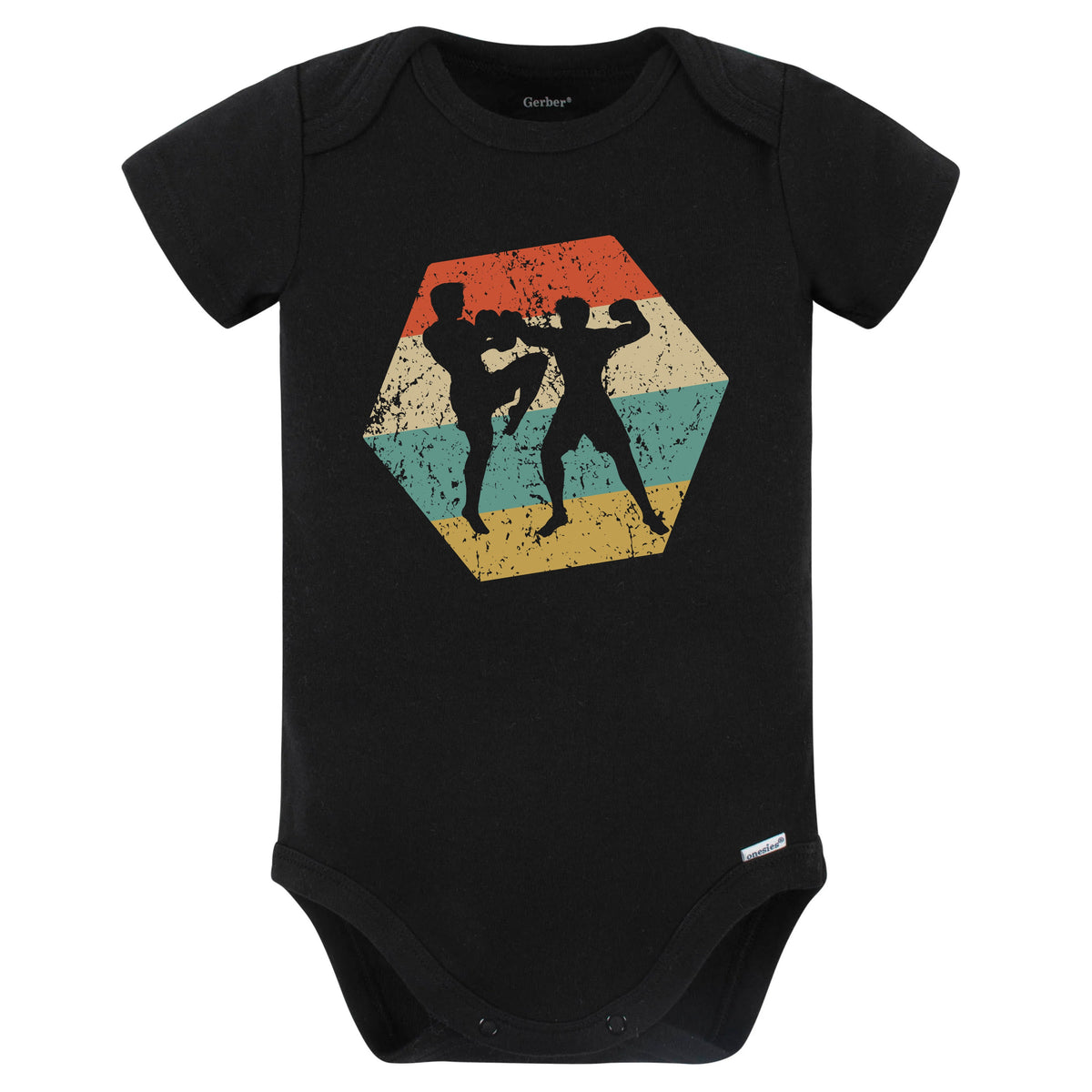 Mixed Martial Arts Retro Distressed Hexagon MMA Fighters Baby Bodysuit (Black)