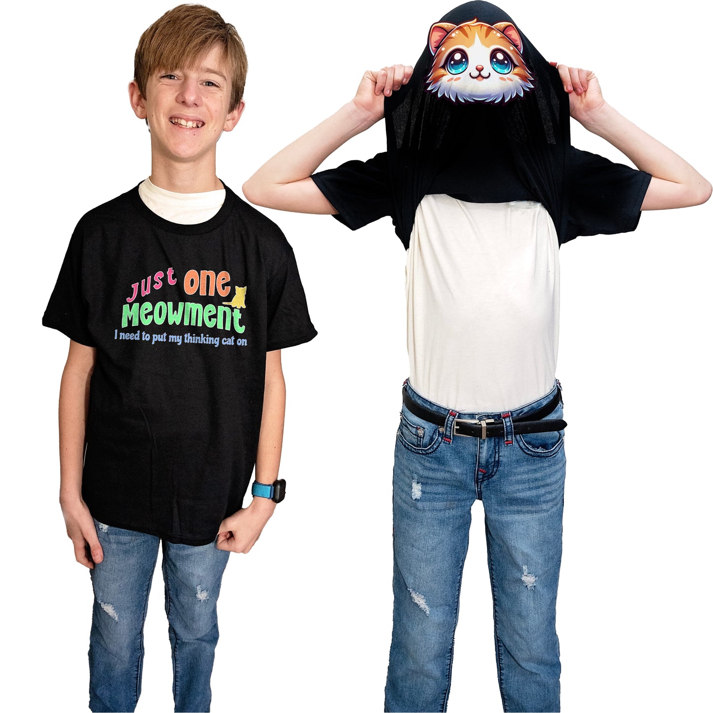 Thinking Cat Flip Shirt - Just One Meowment I Need to Put on My Thinking Cat Funny T-Shirt - Kitten Face Shirt - Funny Cat Gift