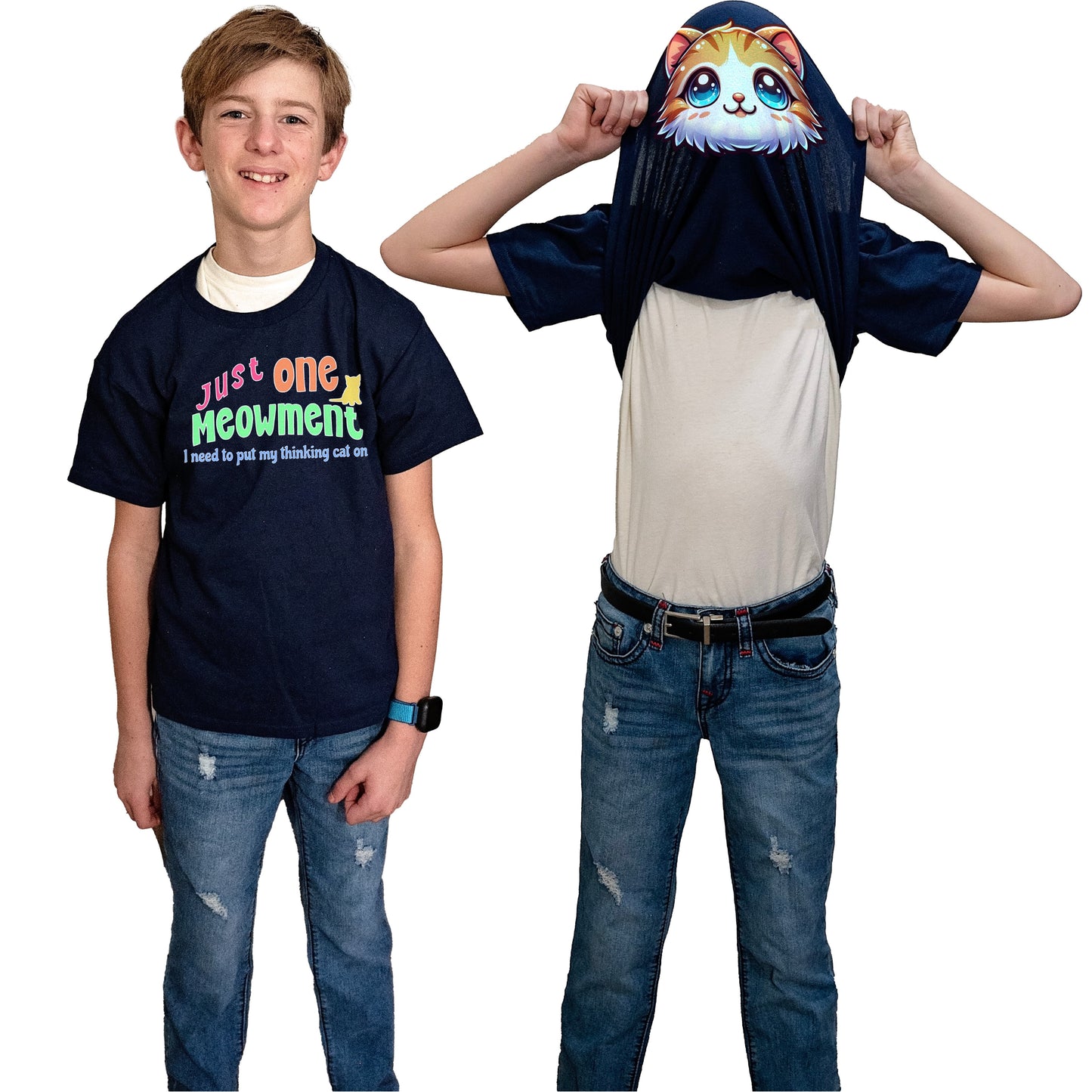 Thinking Cat Flip Shirt - Just One Meowment I Need to Put on My Thinking Cat Funny T-Shirt - Kitten Face Shirt - Funny Cat Gift