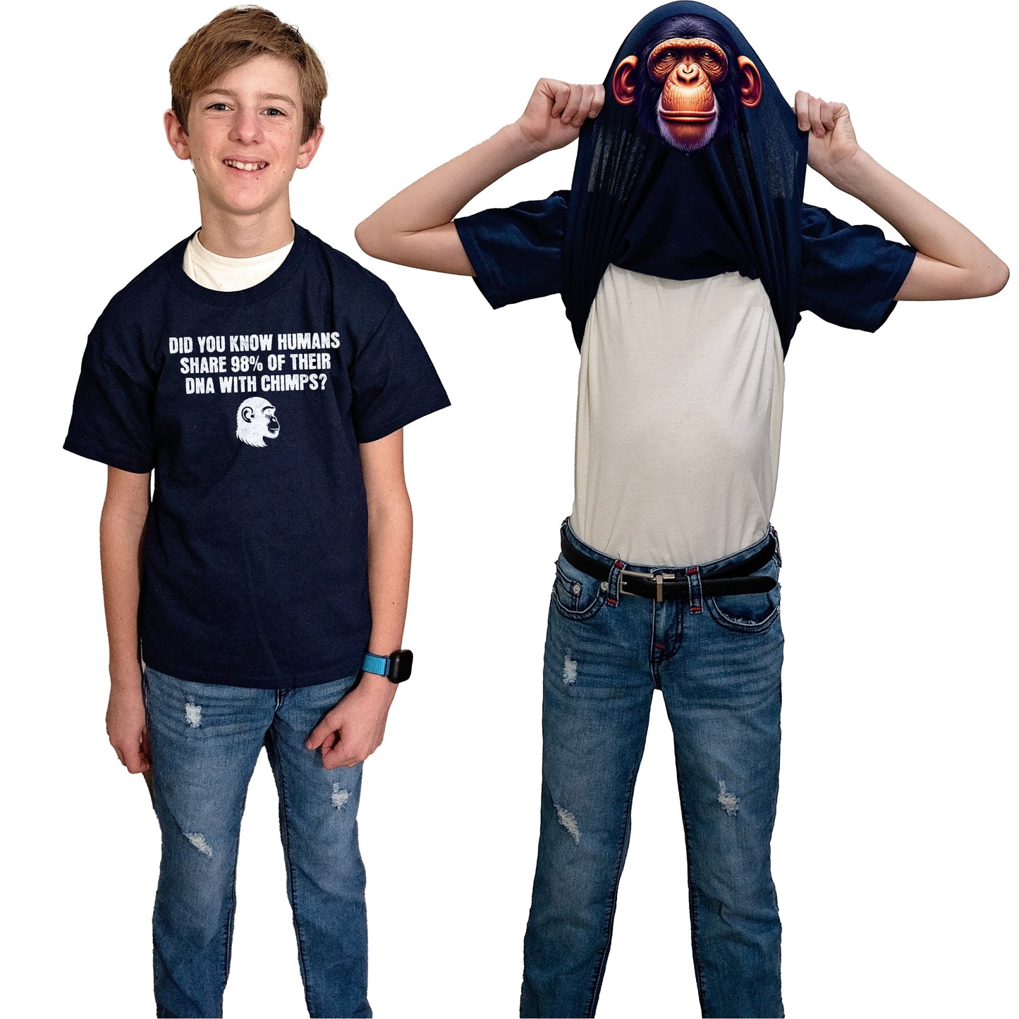 Funny Chimp Flip Shirt - Humans Share 98% DNA with Chimps - Chimpanzee T-Shirt - Funny Monkey Shirt