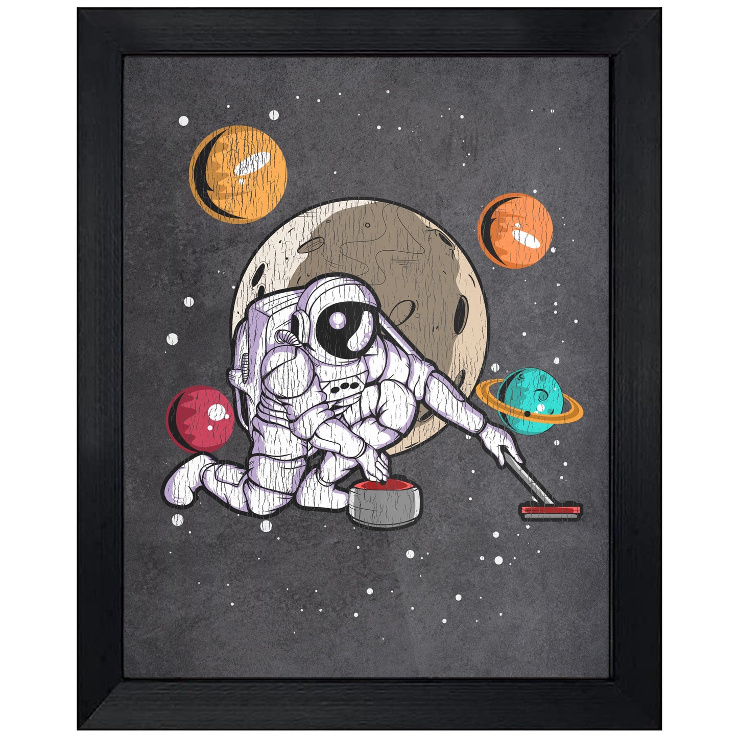 Curling Astronaut Outer Space Spaceman Distressed 8"x10" Wall Art Print