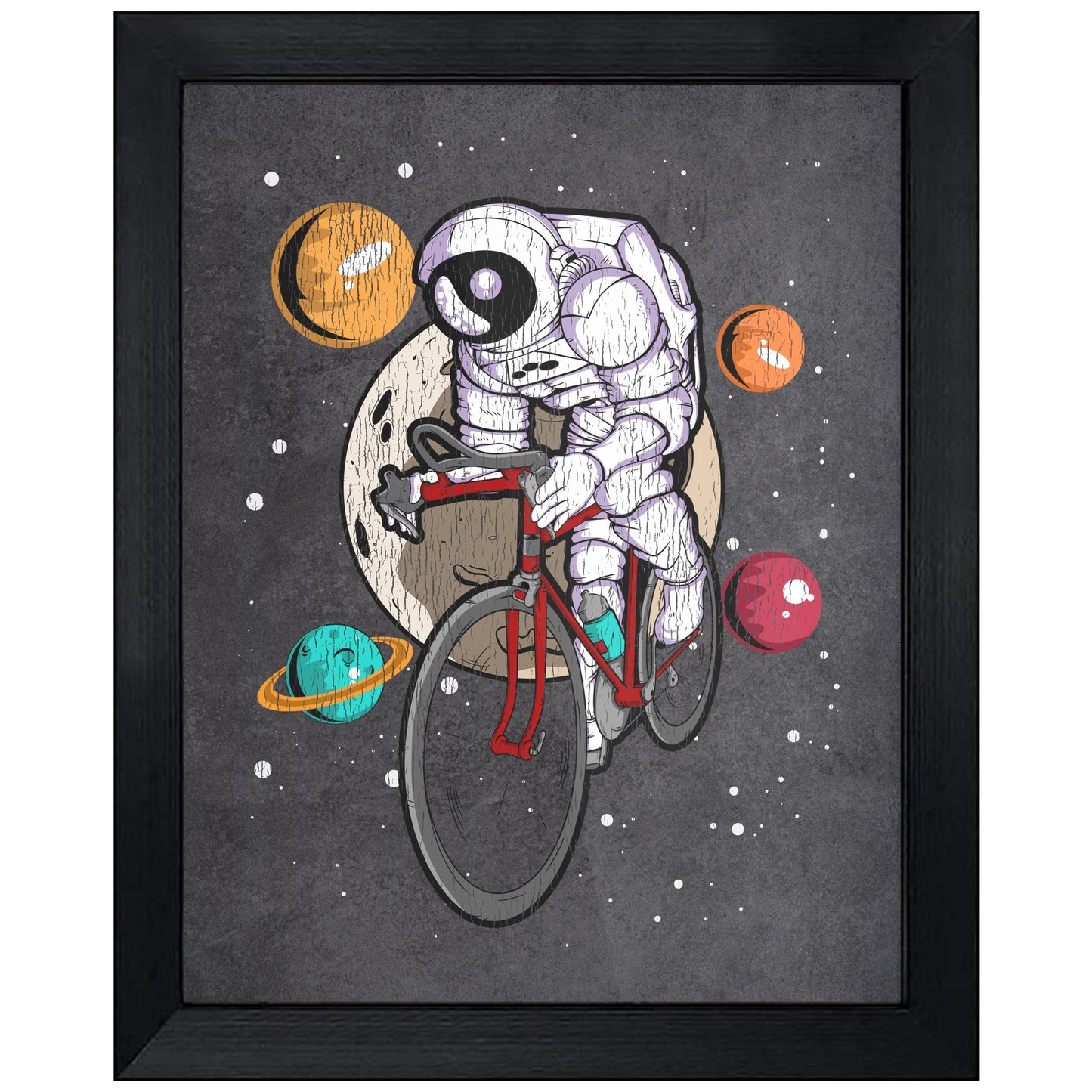 Cycling Astronaut Outer Space Spaceman Bike Distressed 8"x10" Wall Art Print