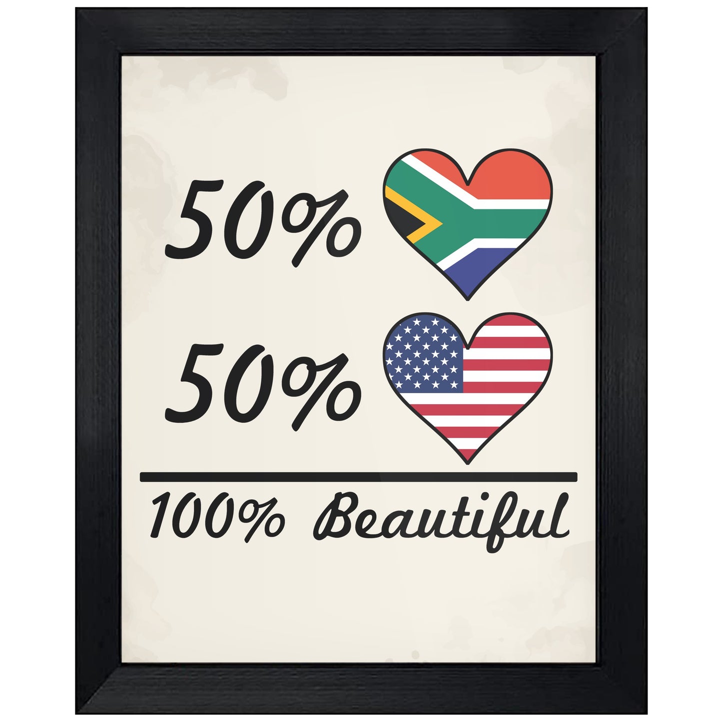 50% South African 50% American 100% Beautiful South Africa Flag Heart 8"x10" Wall Art Print