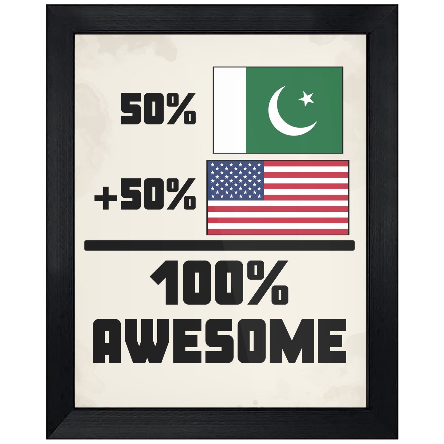 50% Pakistani 50% American 100% Awesome Funny Flag 8"x10" Wall Art Print