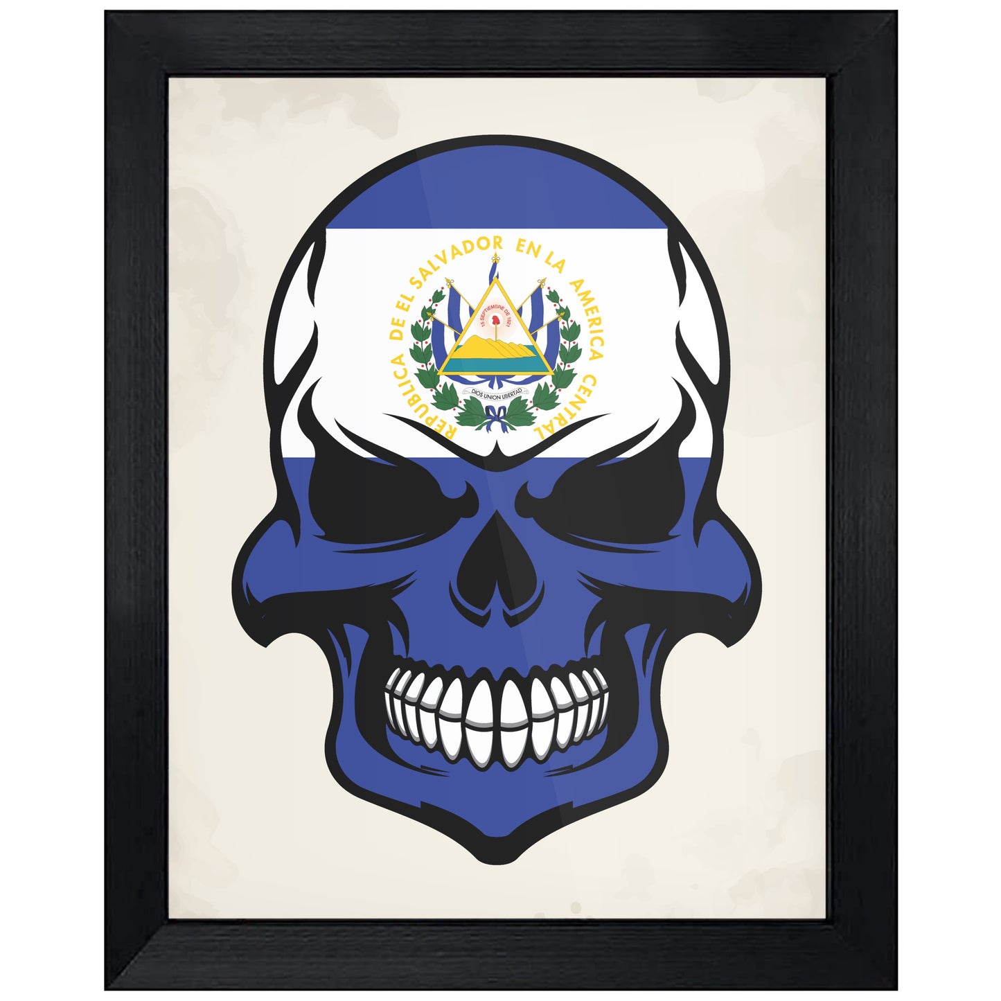 El Salvadorian Flag Skull Cool El Salvador Skull 8"x10" Wall Art Print