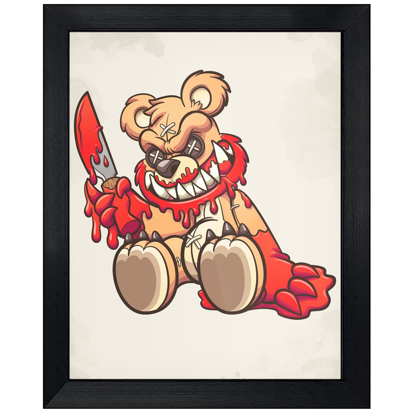 Evil Teddy Bear Covered In Blood Holding a Knife Scary Bear 8"x10" Wall Art Print