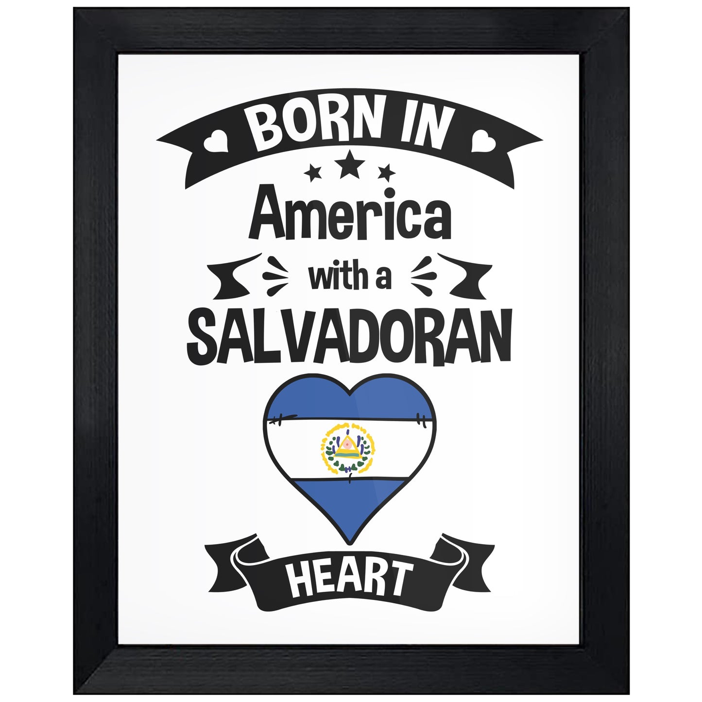 Born In America With A Salvadoran Heart Baby Nursery 8"x10" Wall Art Print