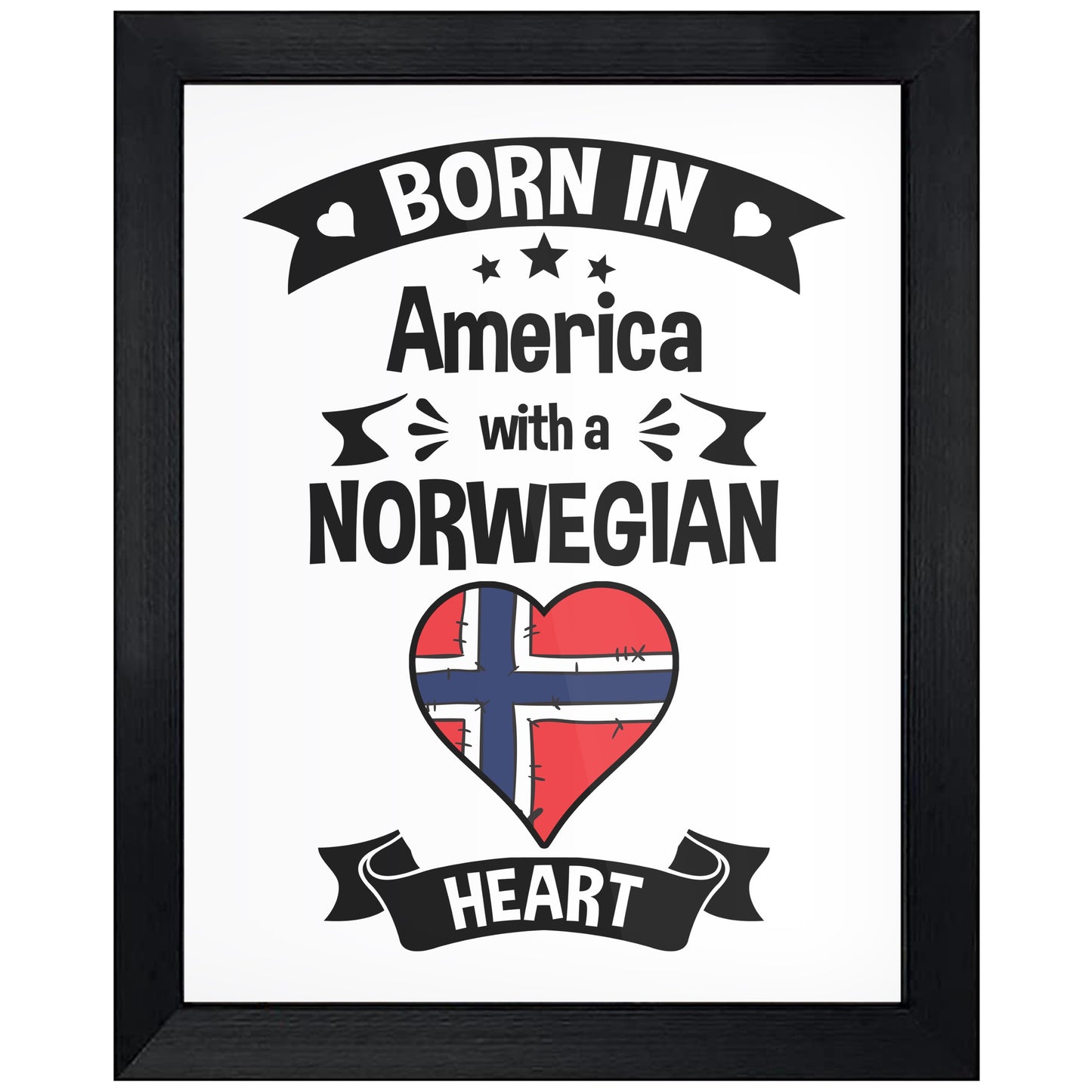 Born In America With A Norwegian Heart Baby Nursery 8"x10" Wall Art Print