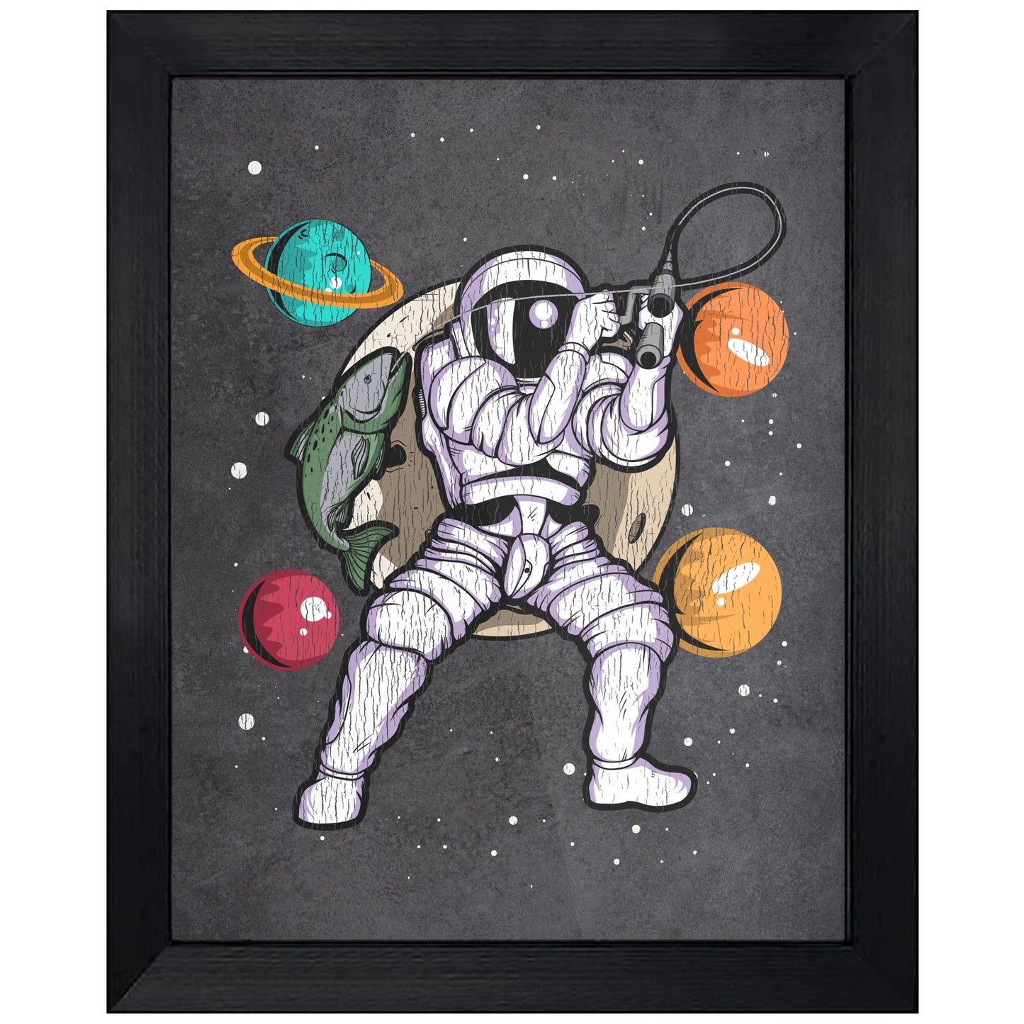 Fishing Astronaut Outer Space Spaceman Distressed 8"x10" Wall Art Print
