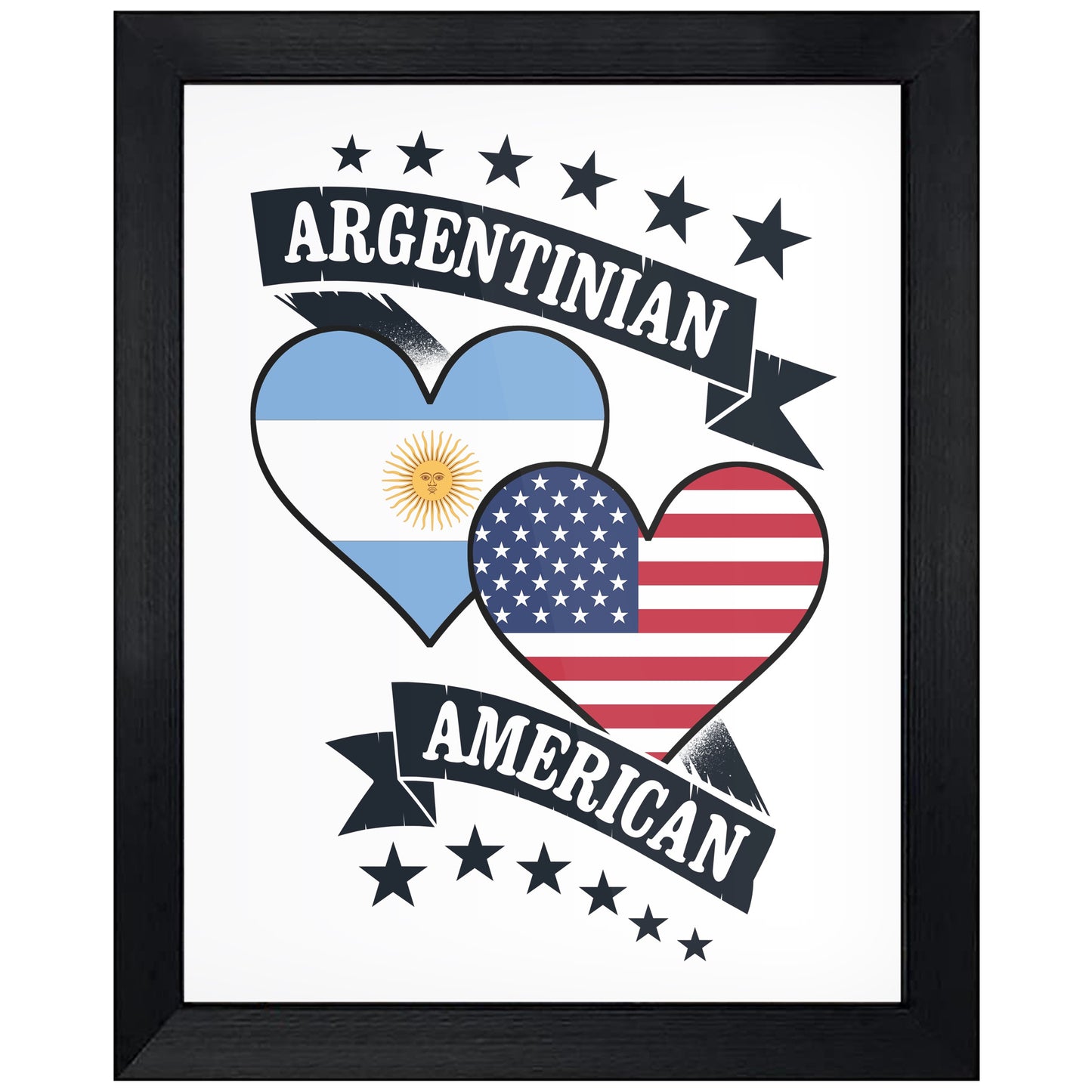 Argentinian American Heart Flags Argentina America 8"x10" Wall Art Print
