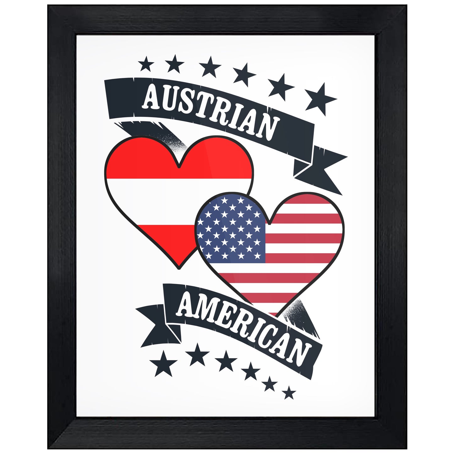 Austrian American Heart Flags Austria America 8"x10" Wall Art Print