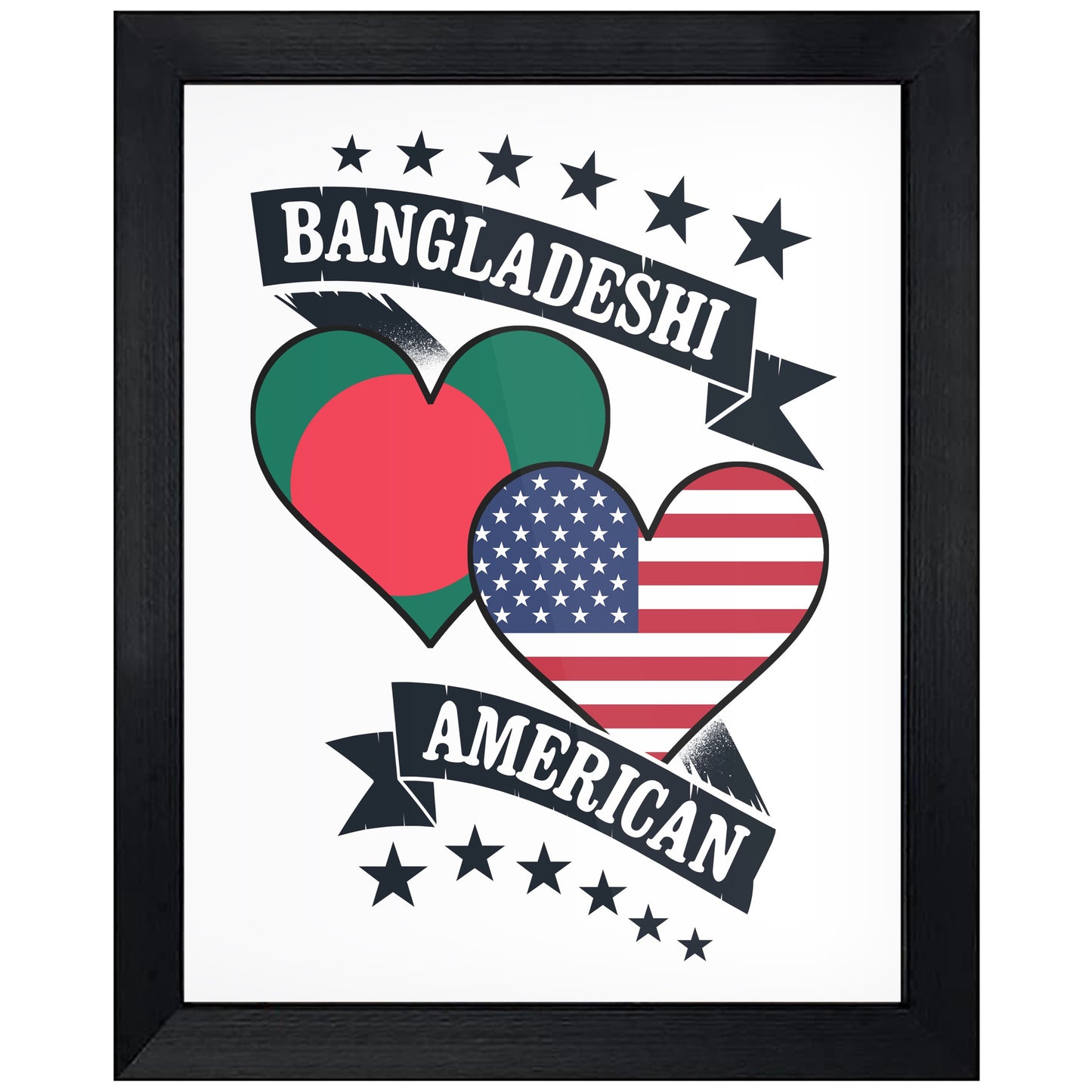 Bangladeshi American Heart Flags Bangladesh America 8"x10" Wall Art Print