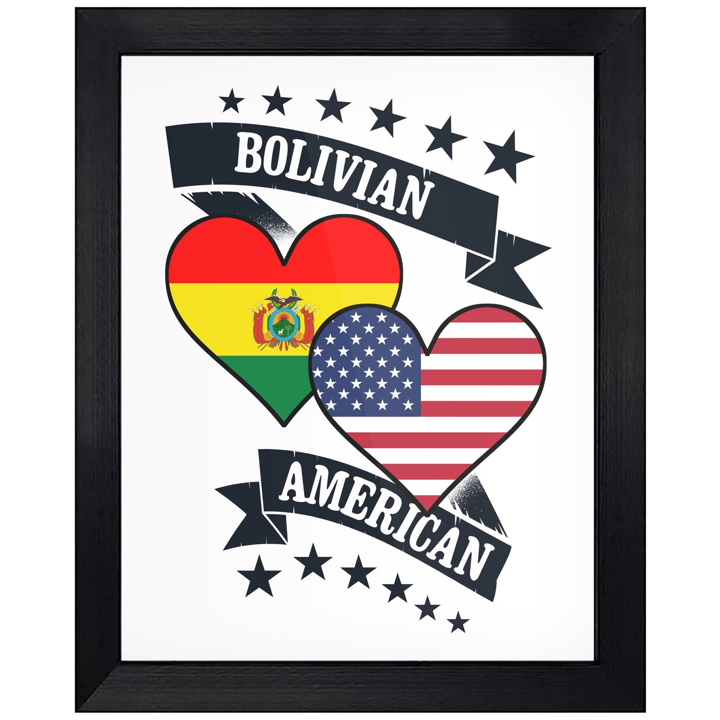 Bolivian American Heart Flags Bolivia America 8"x10" Wall Art Print