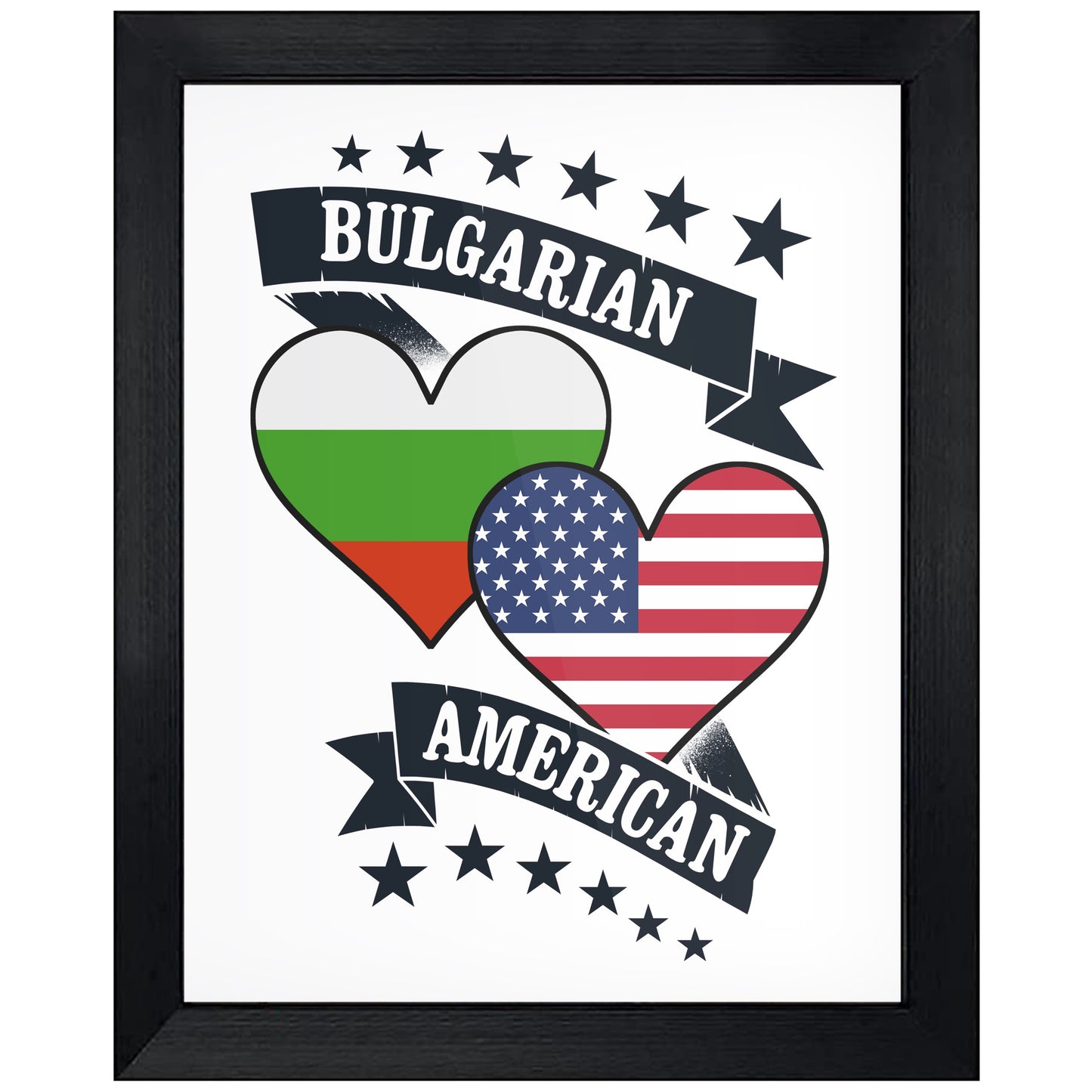 Bulgarian American Heart Flags Bulgaria America 8"x10" Wall Art Print