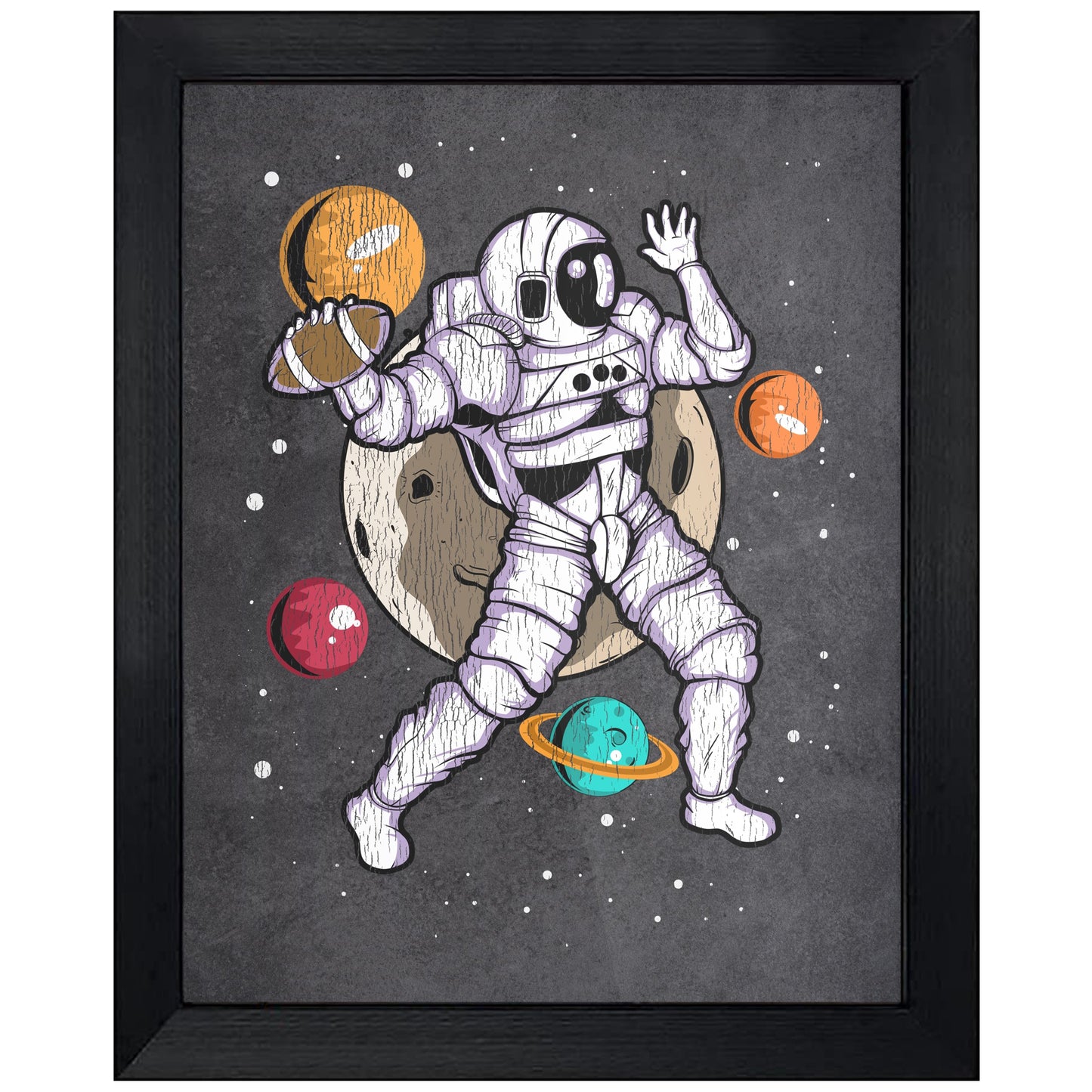 Football Quarterback Astronaut Outer Space Spaceman Distressed 8"x10" Wall Art Print