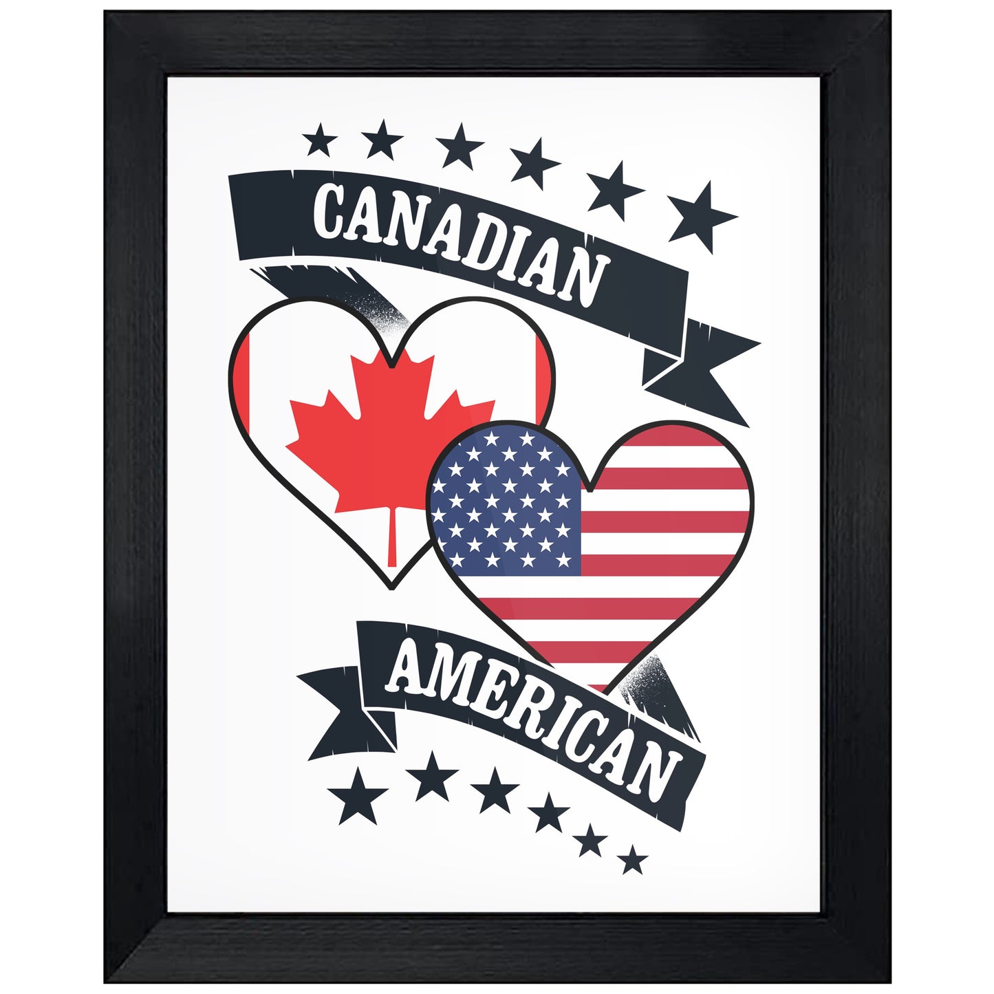 Canadian American Heart Flags Canada America 8"x10" Wall Art Print