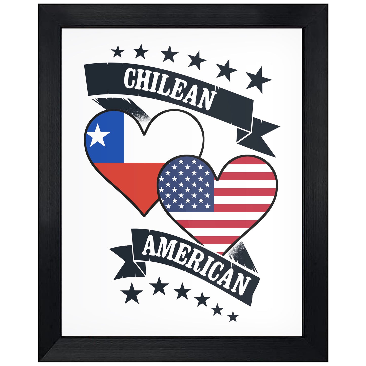 Chilean American Heart Flags Chile America 8"x10" Wall Art Print