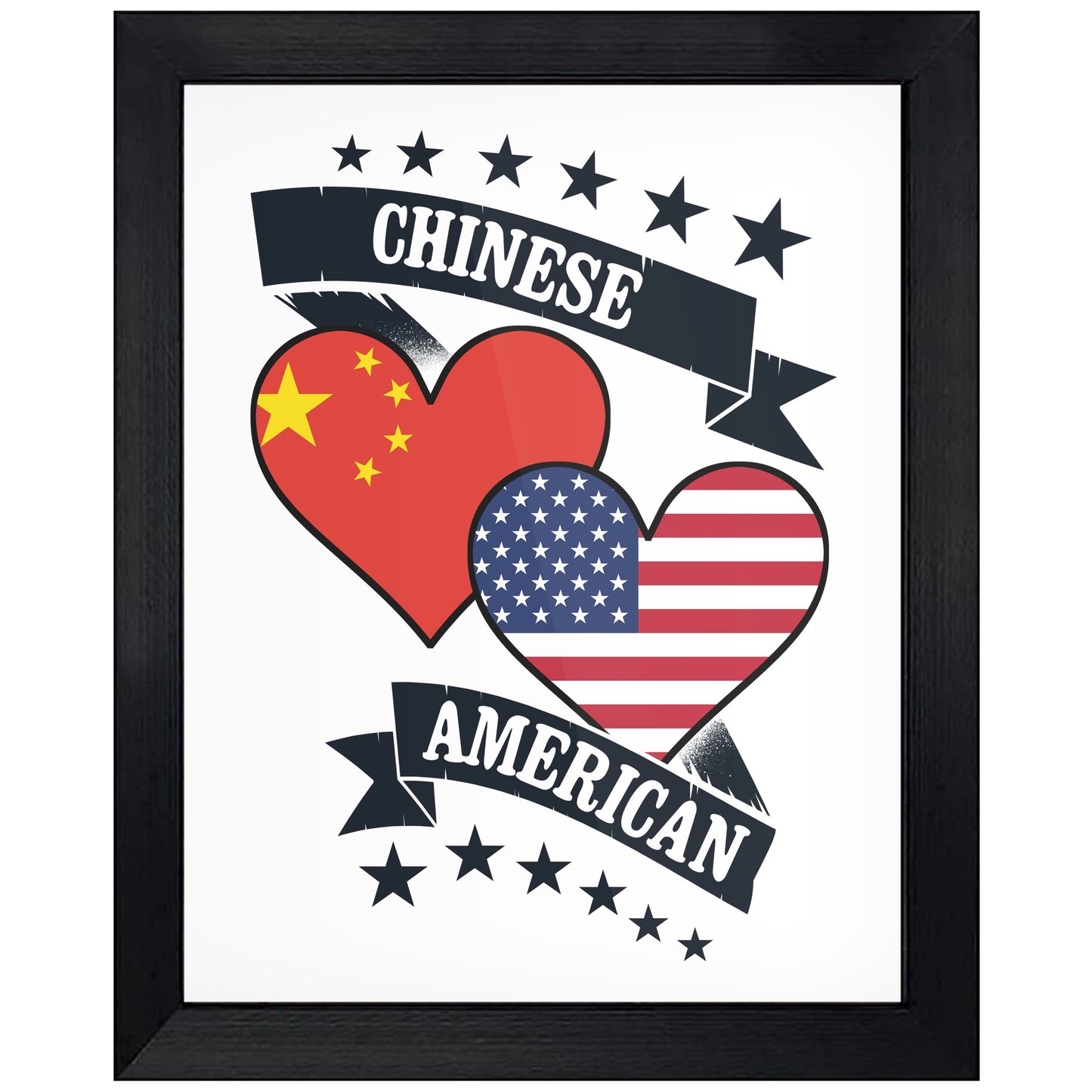 Chinese American Heart Flags China America 8"x10" Wall Art Print