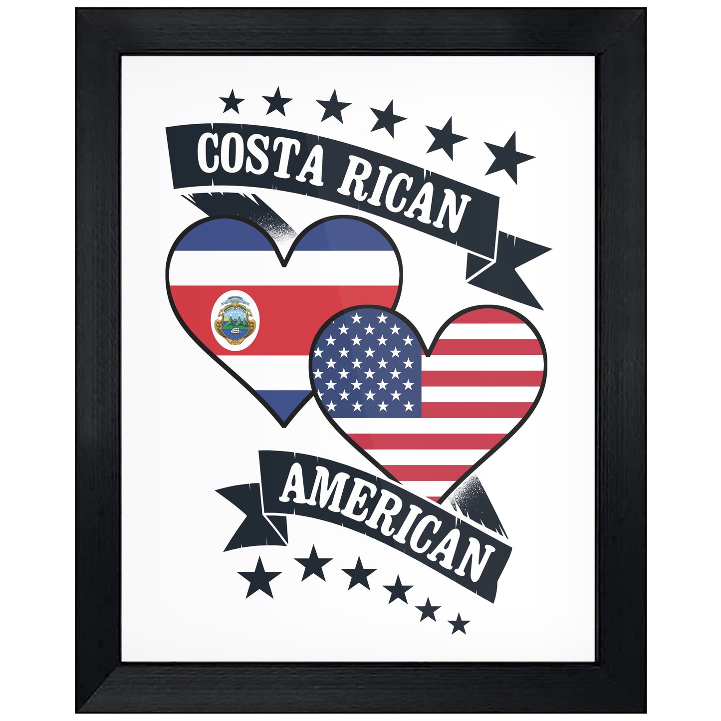 Costa Rican American Heart Flags Costa Rica America 8"x10" Wall Art Print