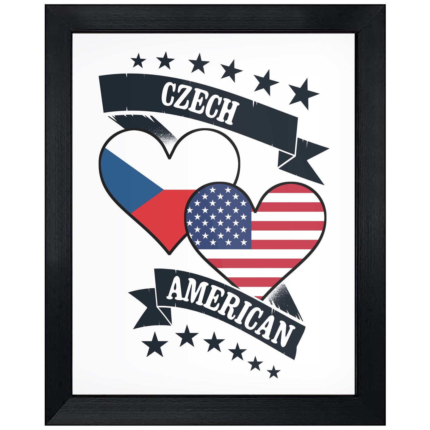 Czech American Heart Flags Czech Republic America 8"x10" Wall Art Print