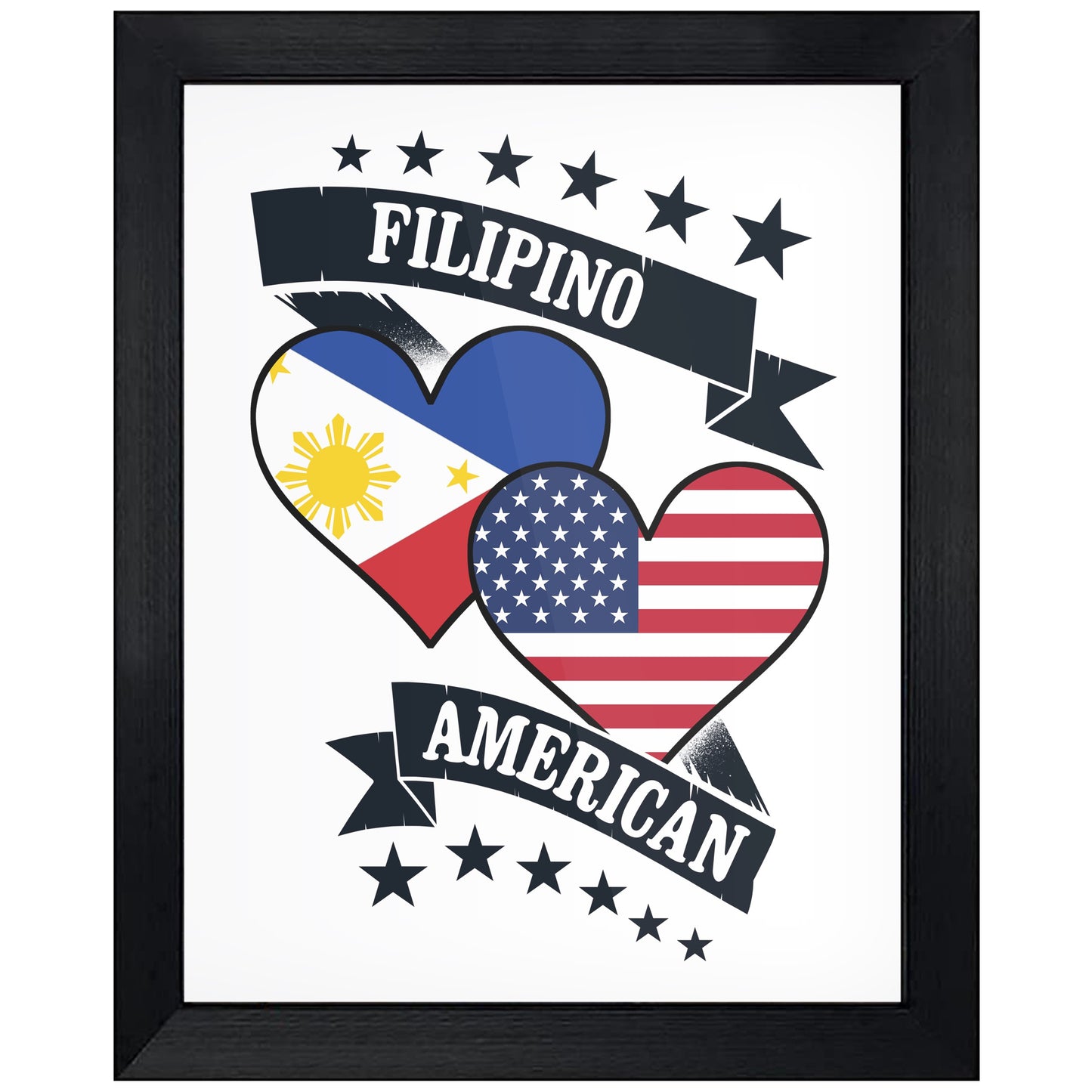 Filipino American Heart Flags Philippines America 8"x10" Wall Art Print