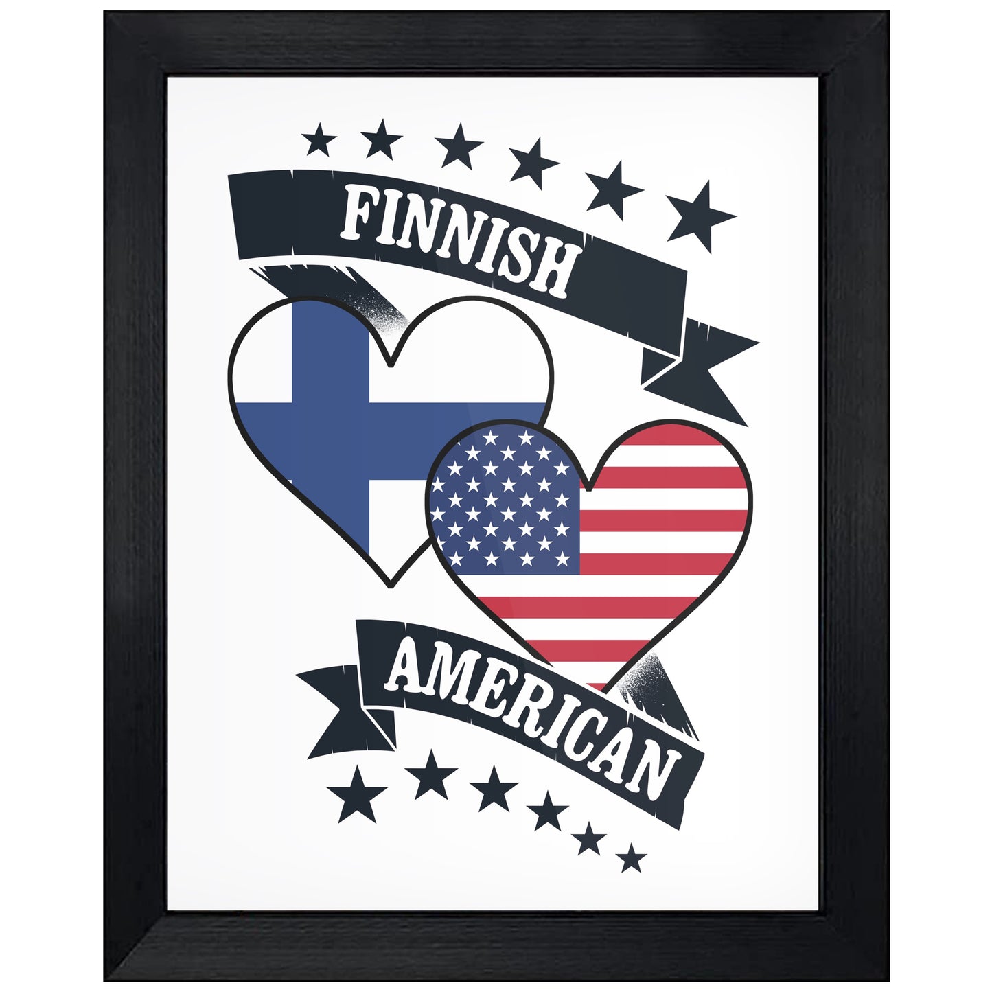 Finnish American Heart Flags Finland America 8"x10" Wall Art Print