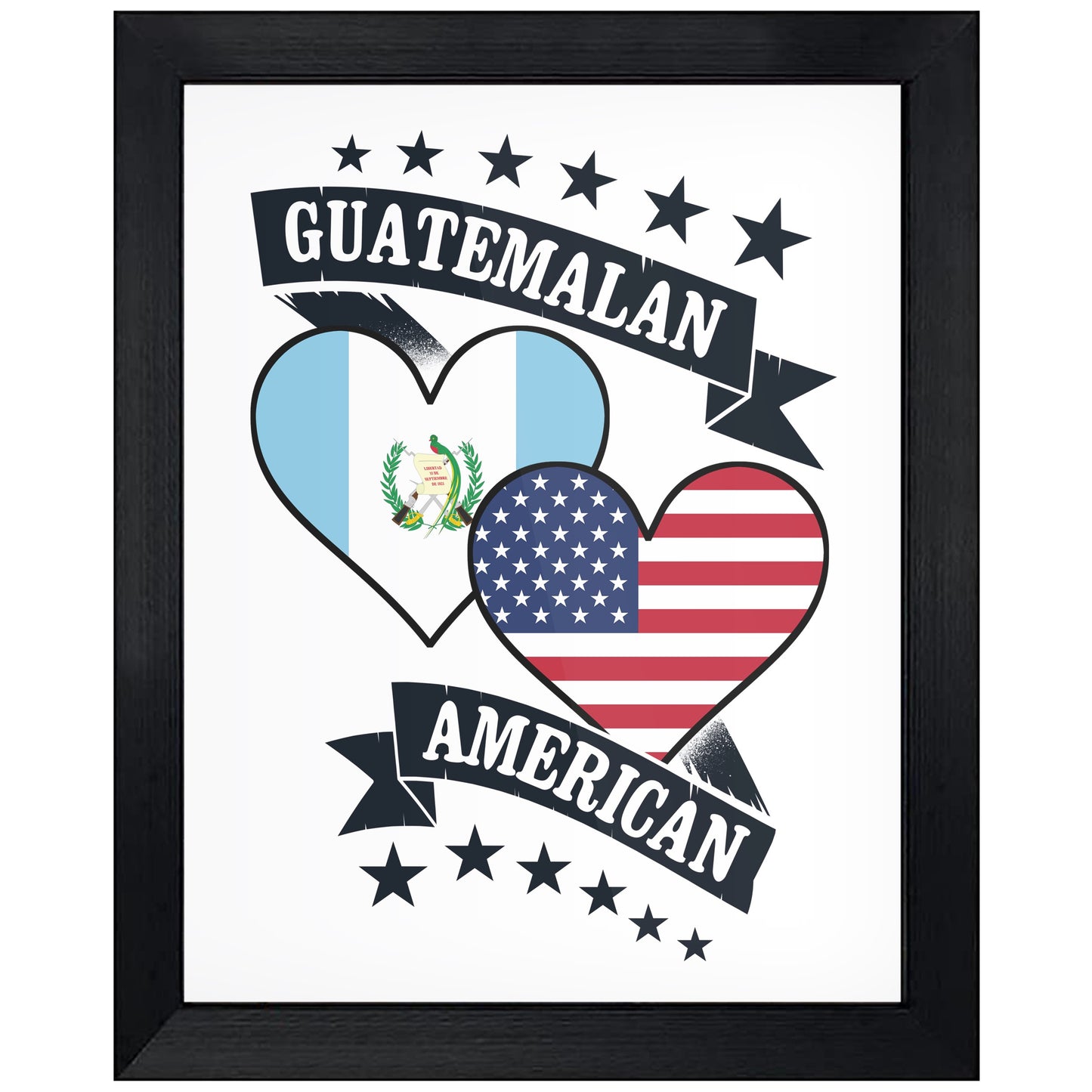 Guatemalan American Heart Flags Guatemala America 8"x10" Wall Art Print