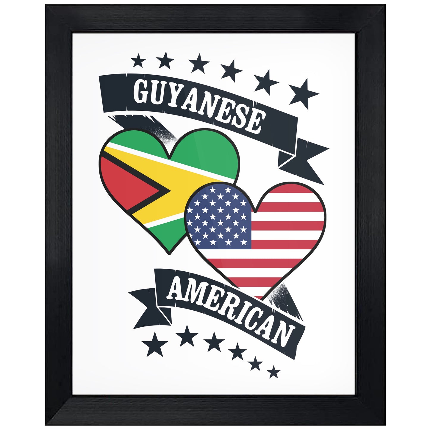 Guyanese American Heart Flags Guyana America 8"x10" Wall Art Print
