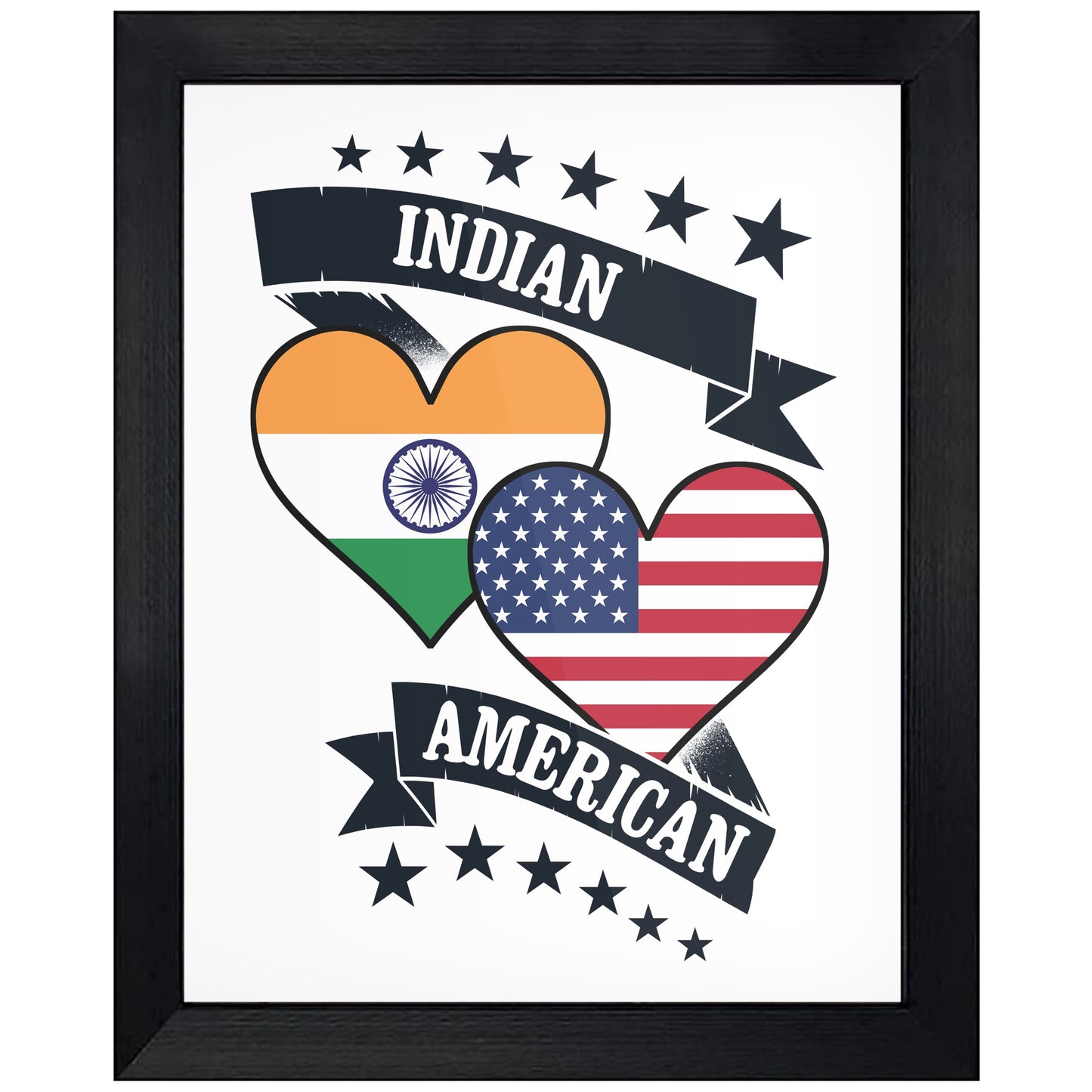 Indian American Heart Flags India America 8"x10" Wall Art Print