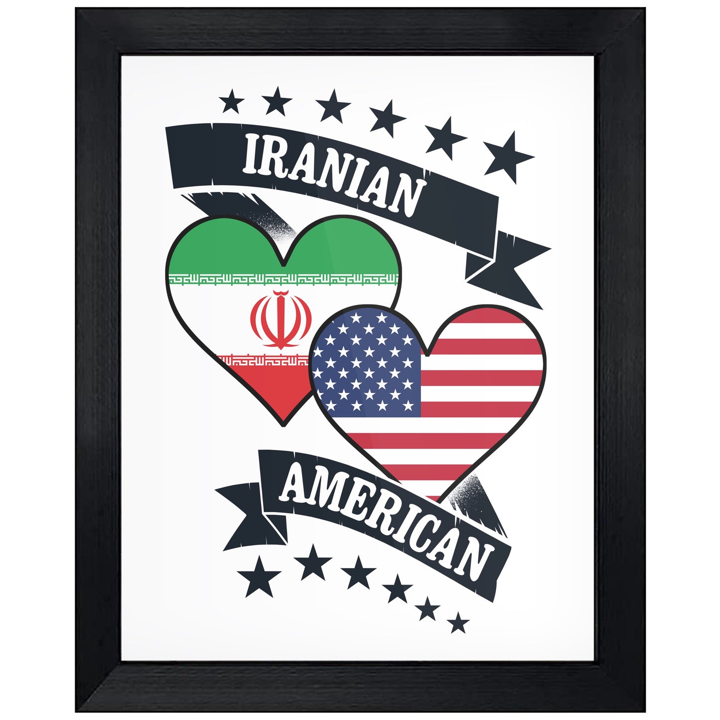 Iranian American Heart Flags Iran America 8"x10" Wall Art Print