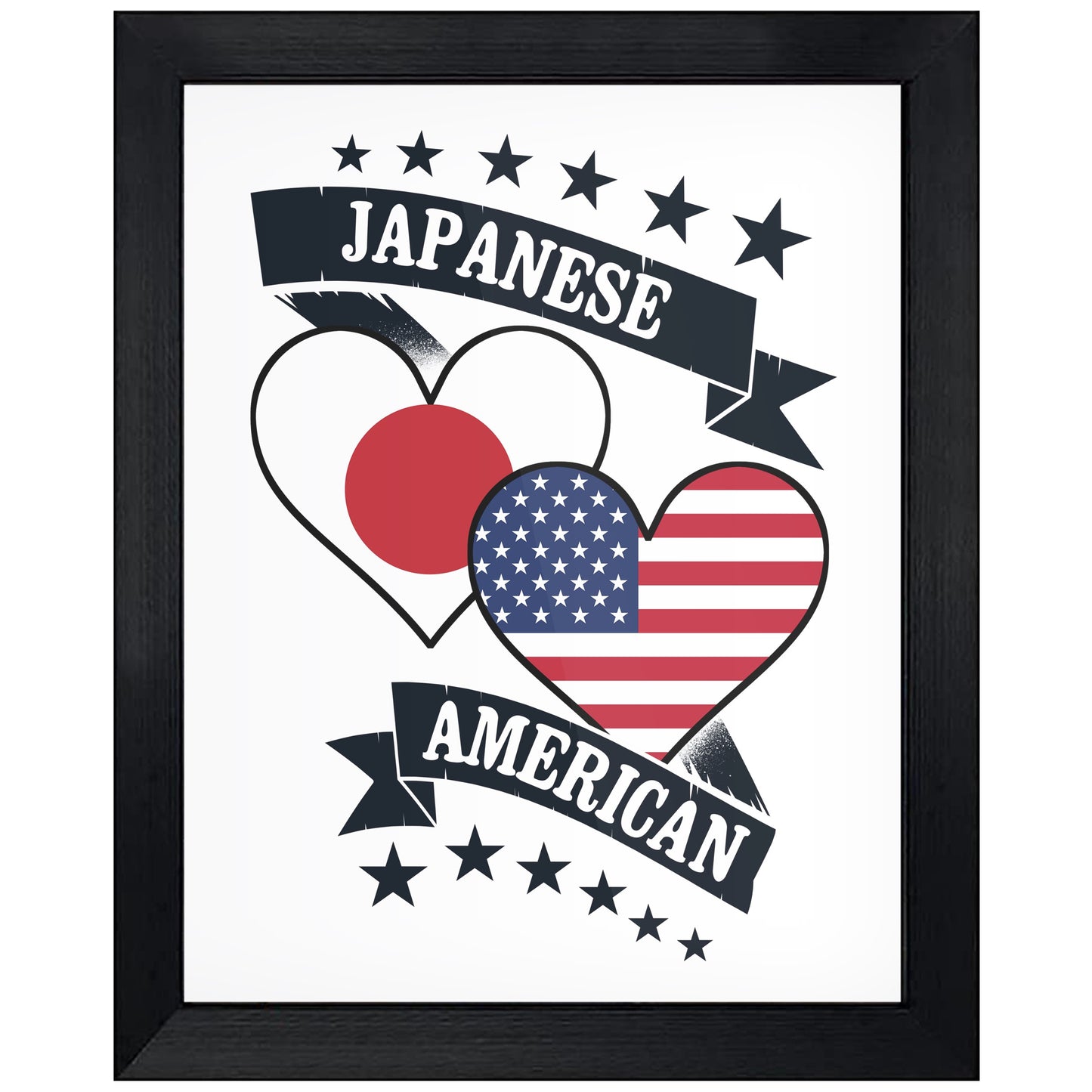 Japanese American Heart Flags Japan America 8"x10" Wall Art Print
